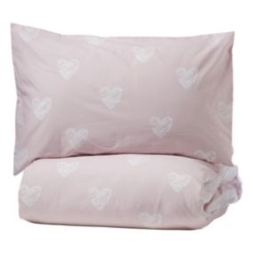 Squiggle Heart Pink & white Single Duvet cover & pillow case set