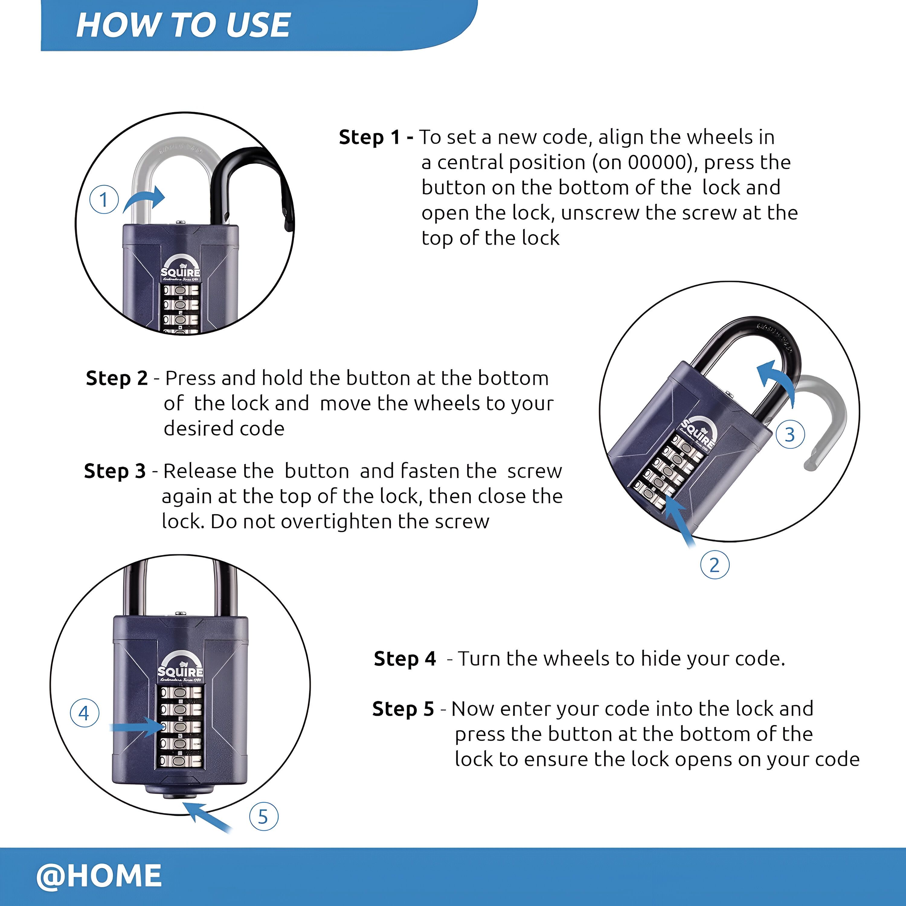 Squire Blue Stainless steel Combination Padlock (H)75mm (W)60mm