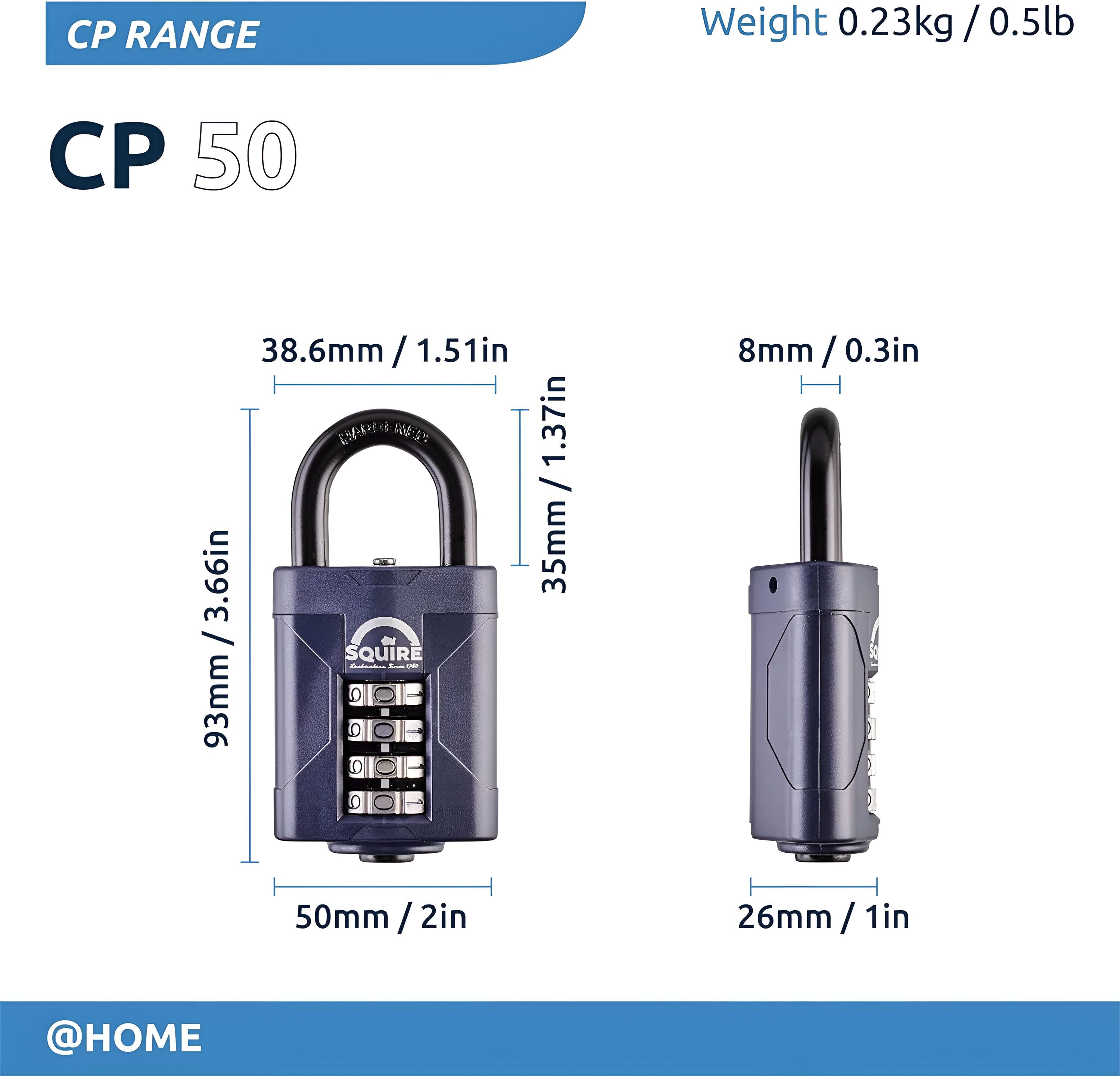 Squire Blue Steel Combination Padlock (H)94mm (W)48mm