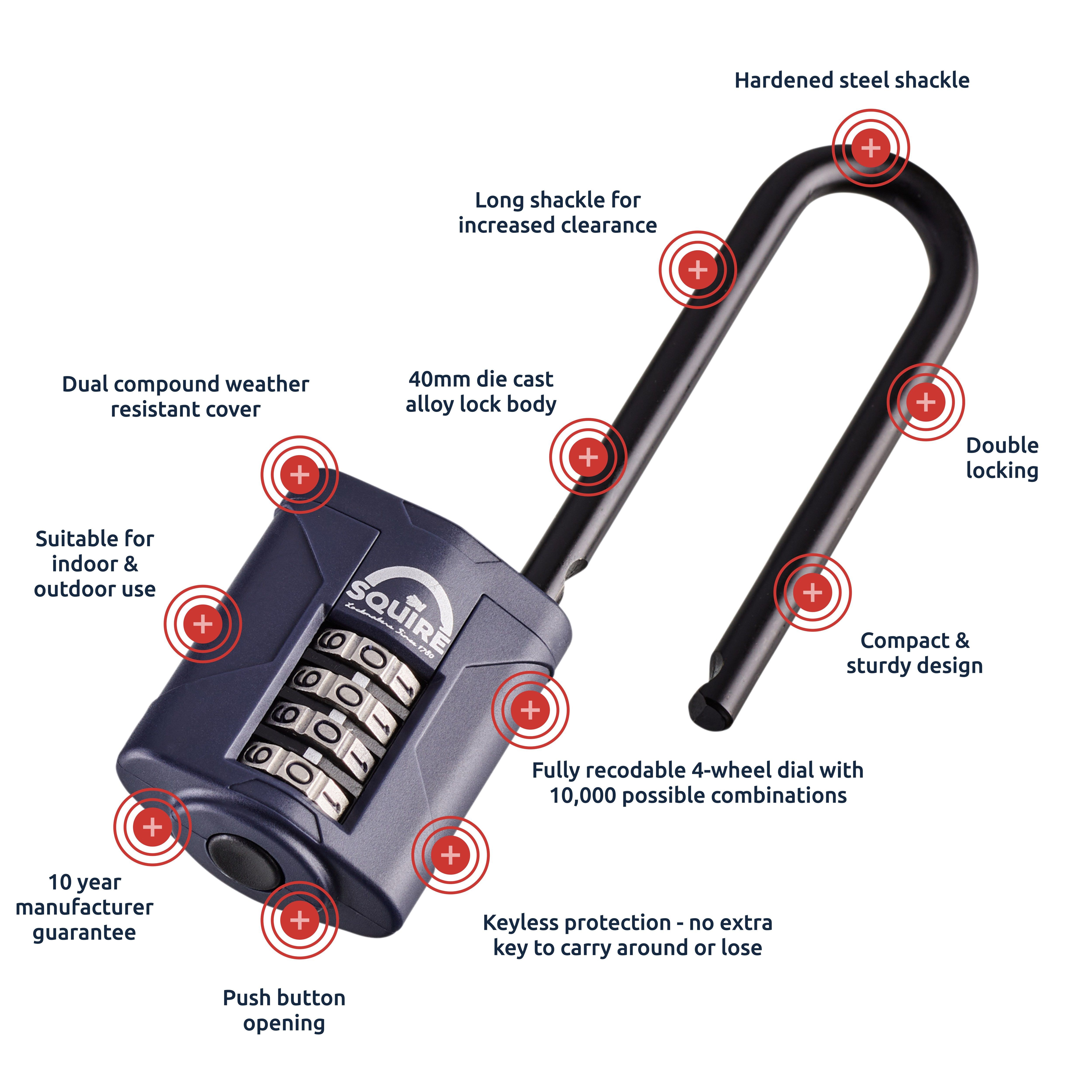 Squire CP40/2.5 Blue Steel & zinc Combination Padlock (H)114mm (W)40mm