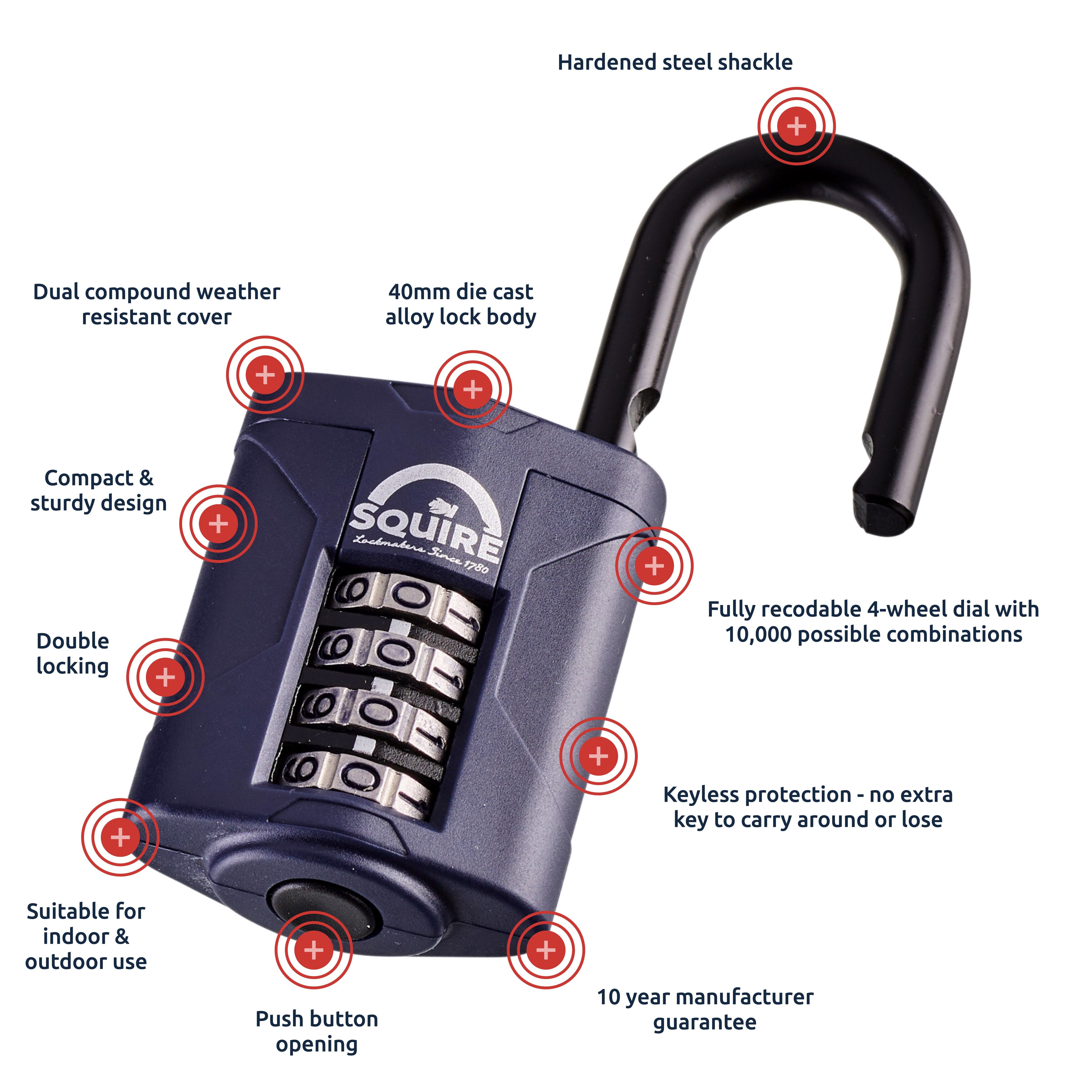 Squire CP40 Black Steel & zinc Combination Padlock (H)71mm (W)40mm