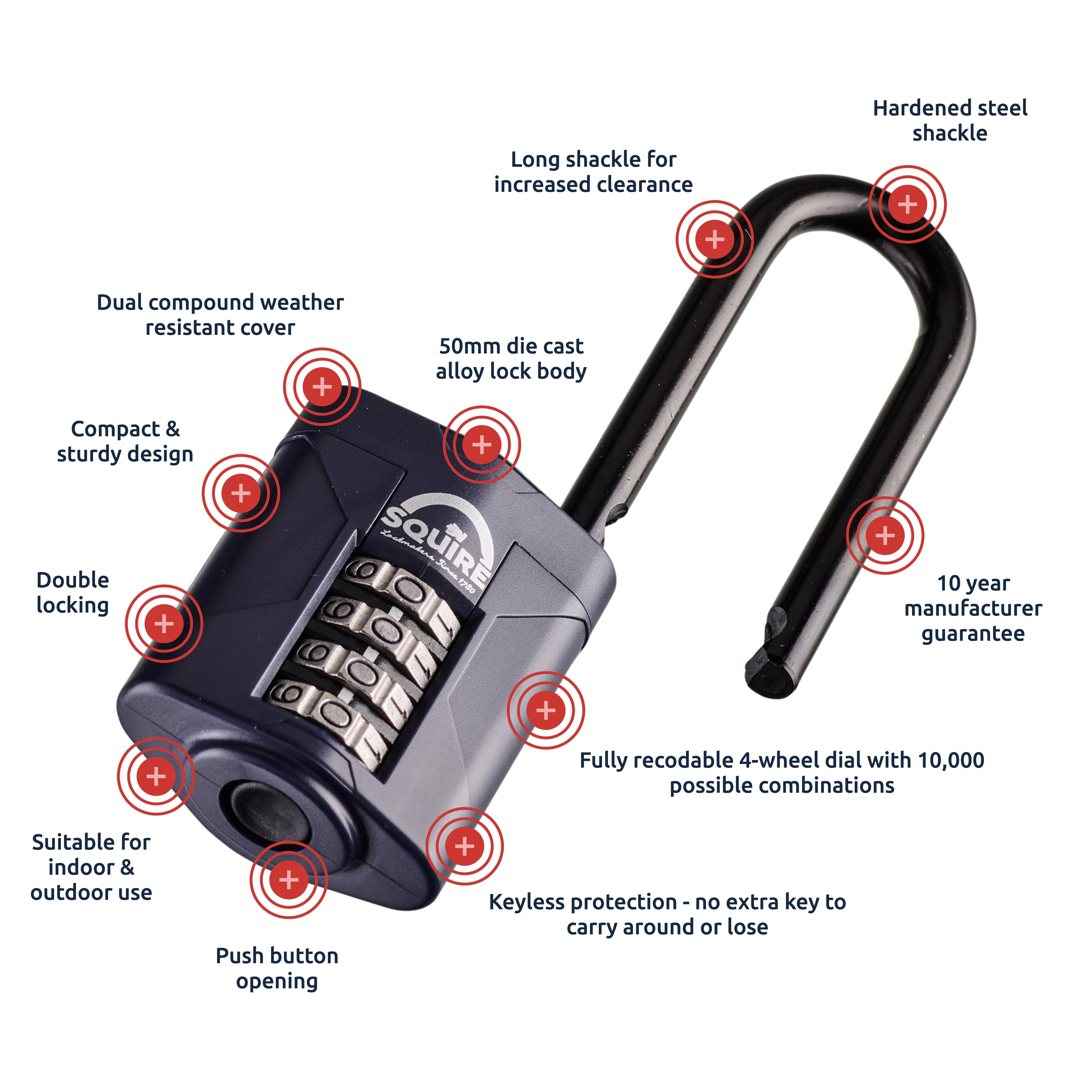 Squire CP50/2.5 Blue Steel Combination Padlock (H)130mm (W)50mm