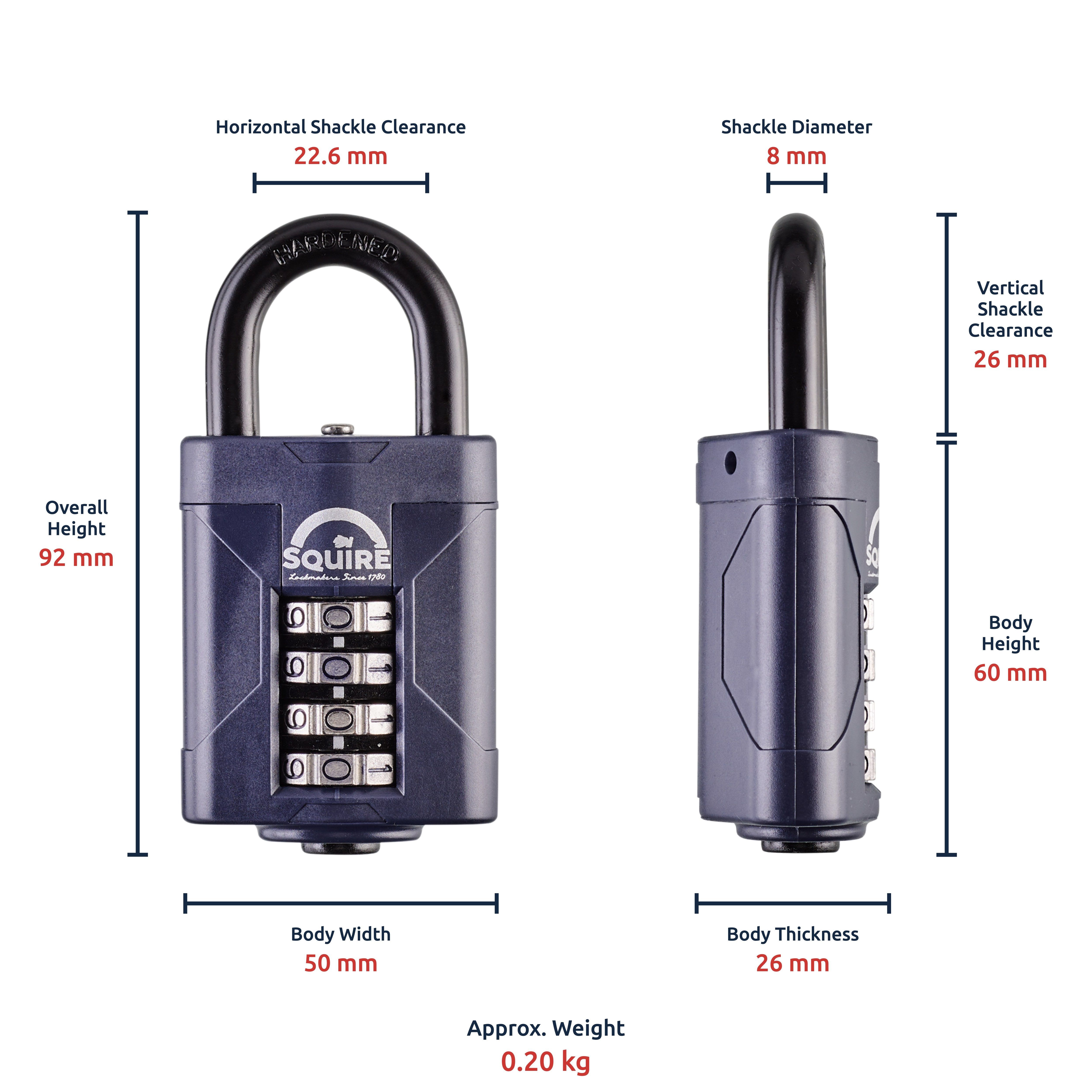 Squire CP50 Blue Steel Combination Padlock (H)92mm (W)50mm