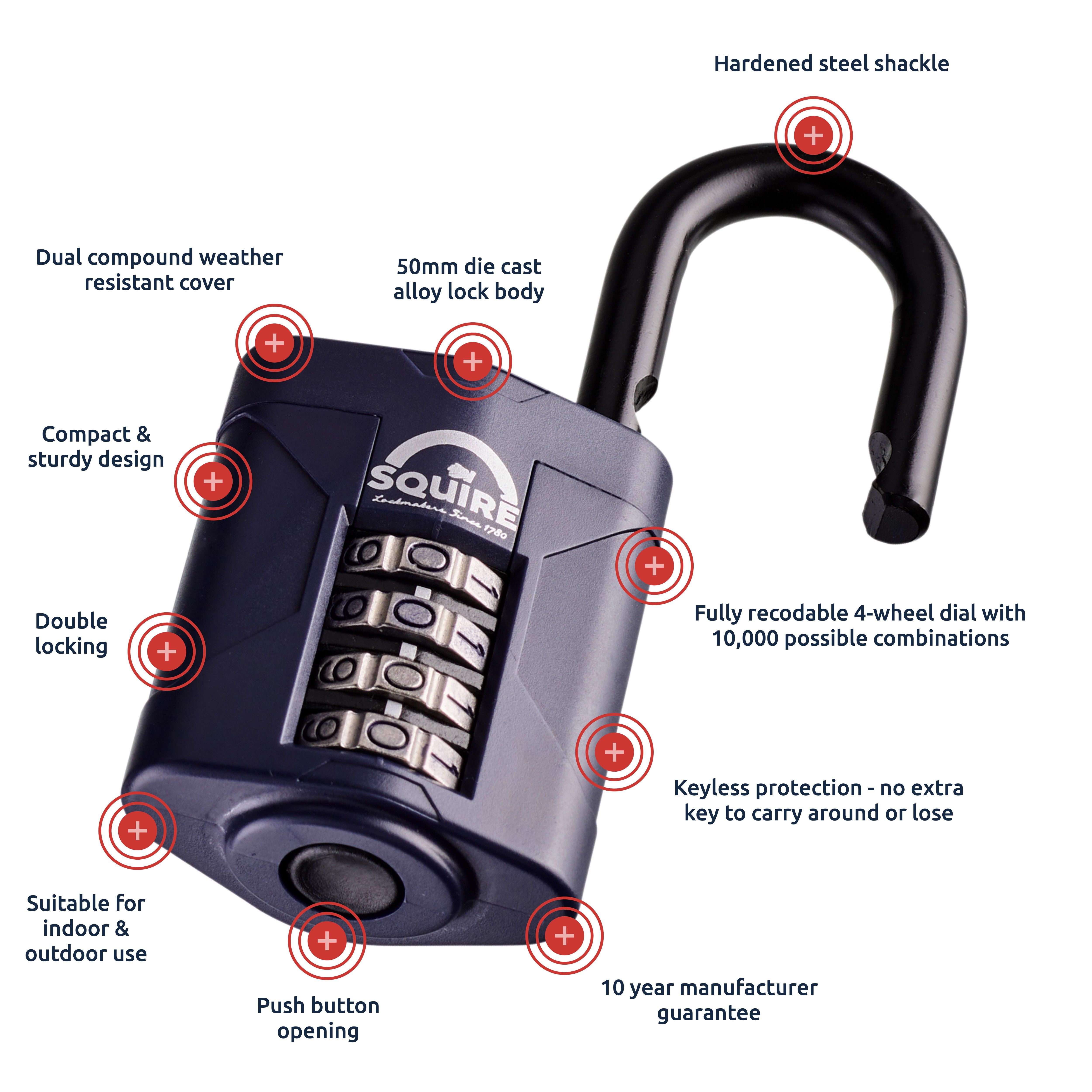 Squire CP50 Blue Steel Combination Padlock (H)92mm (W)50mm
