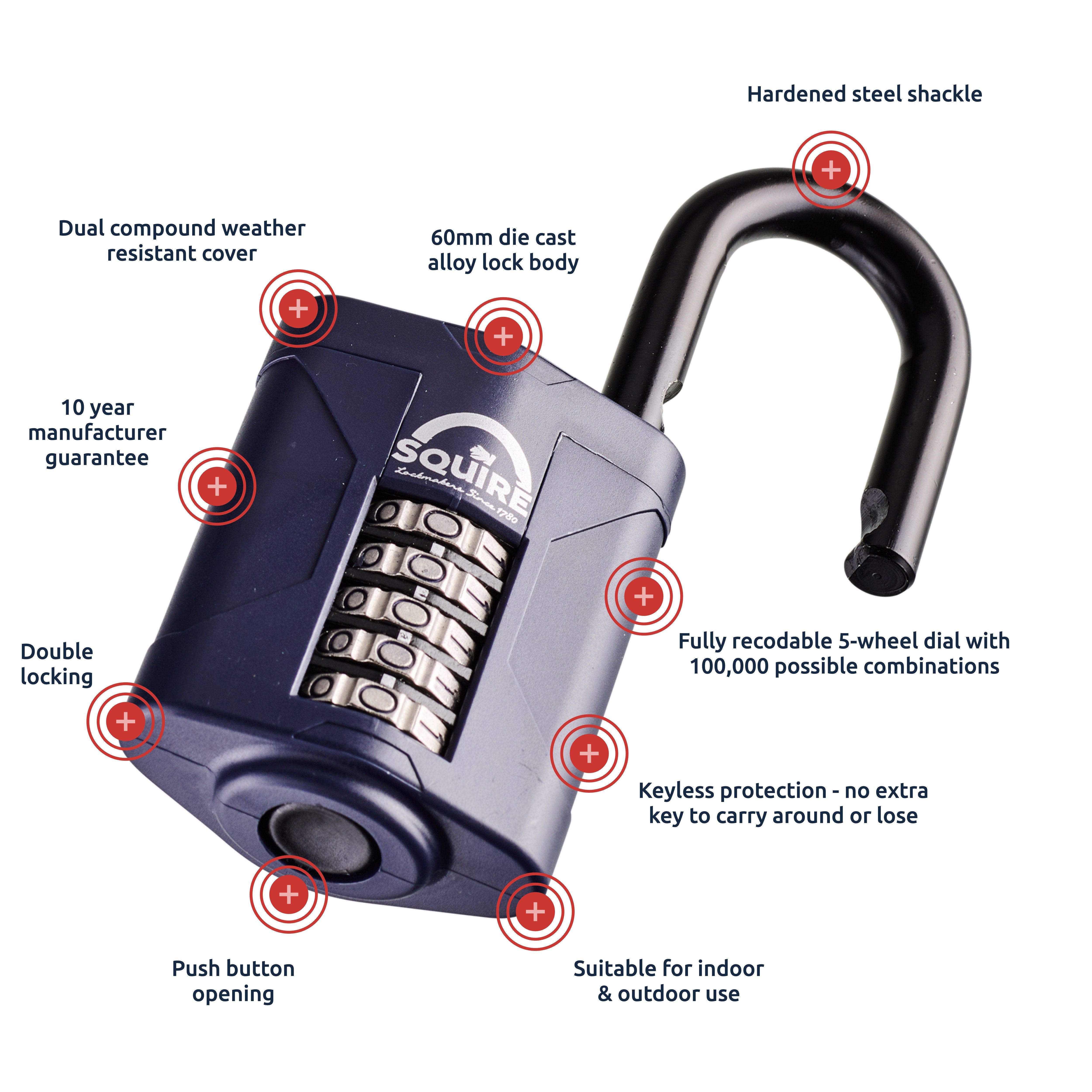 Squire CP60 Blue Stainless steel Combination Padlock (H)120mm (W)60mm