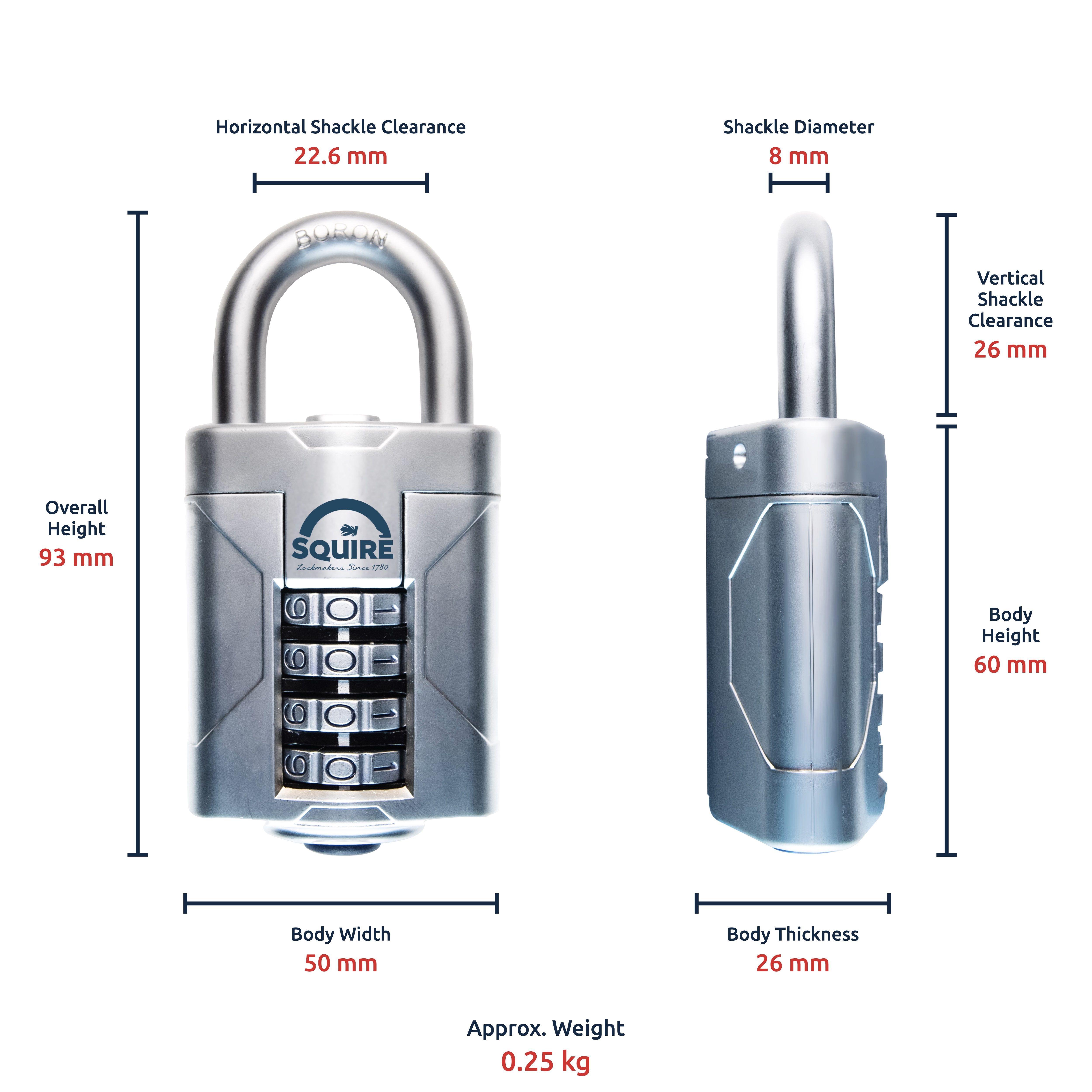 Squire VULCAN COMBI 50 Silver Boron steel Combination Padlock (H)93mm (W)50mm