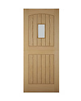 Stable Frosted glass Frosted Glazed Cottage Wooden White oak veneer External Front door, (H)1981mm (W)838mm