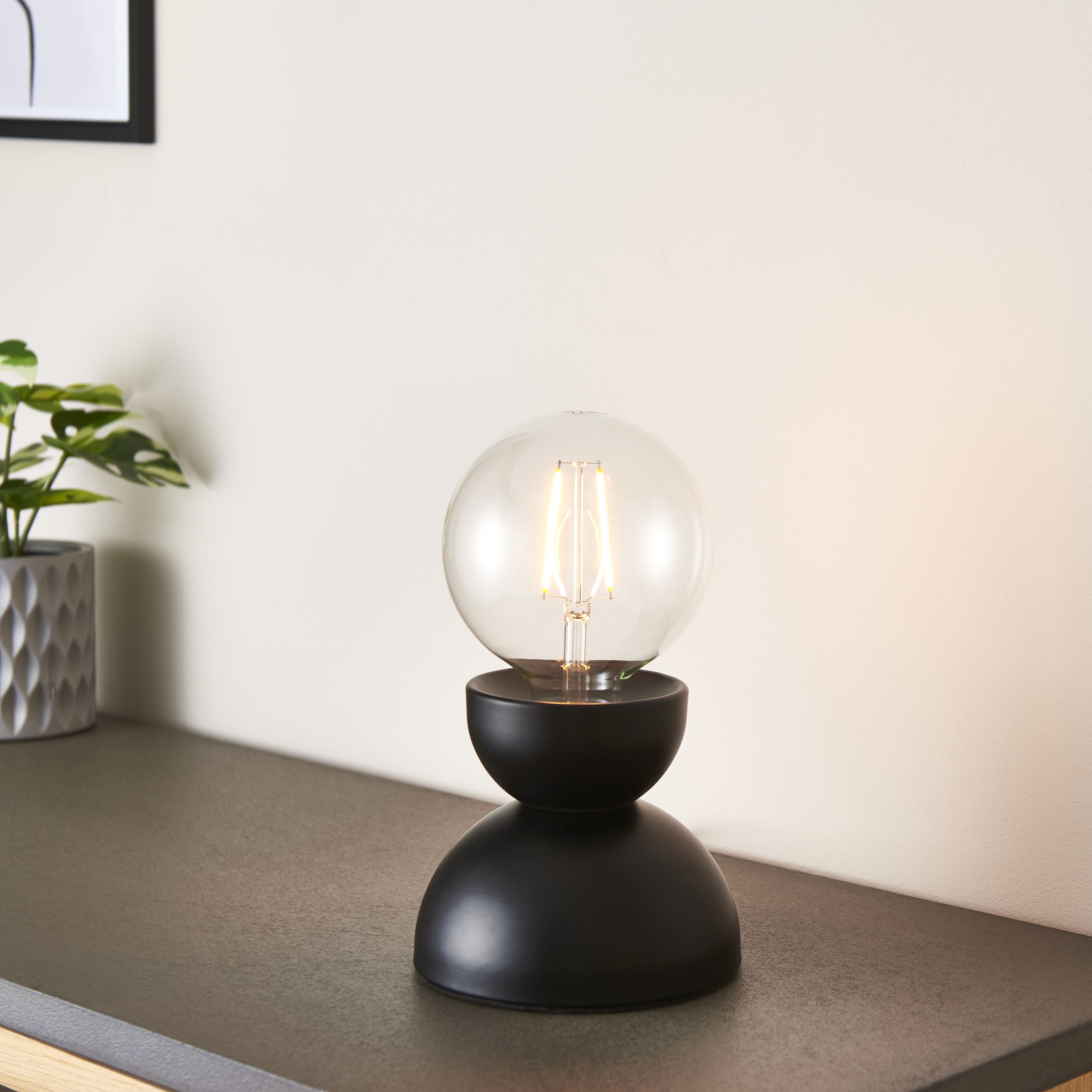 Stacked Domed Matt Black Circular Table lamp