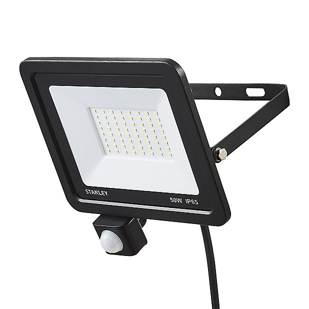 Stanley Black Mains Powered Cool White, Lap Outdoor Led Floodlight With Pir