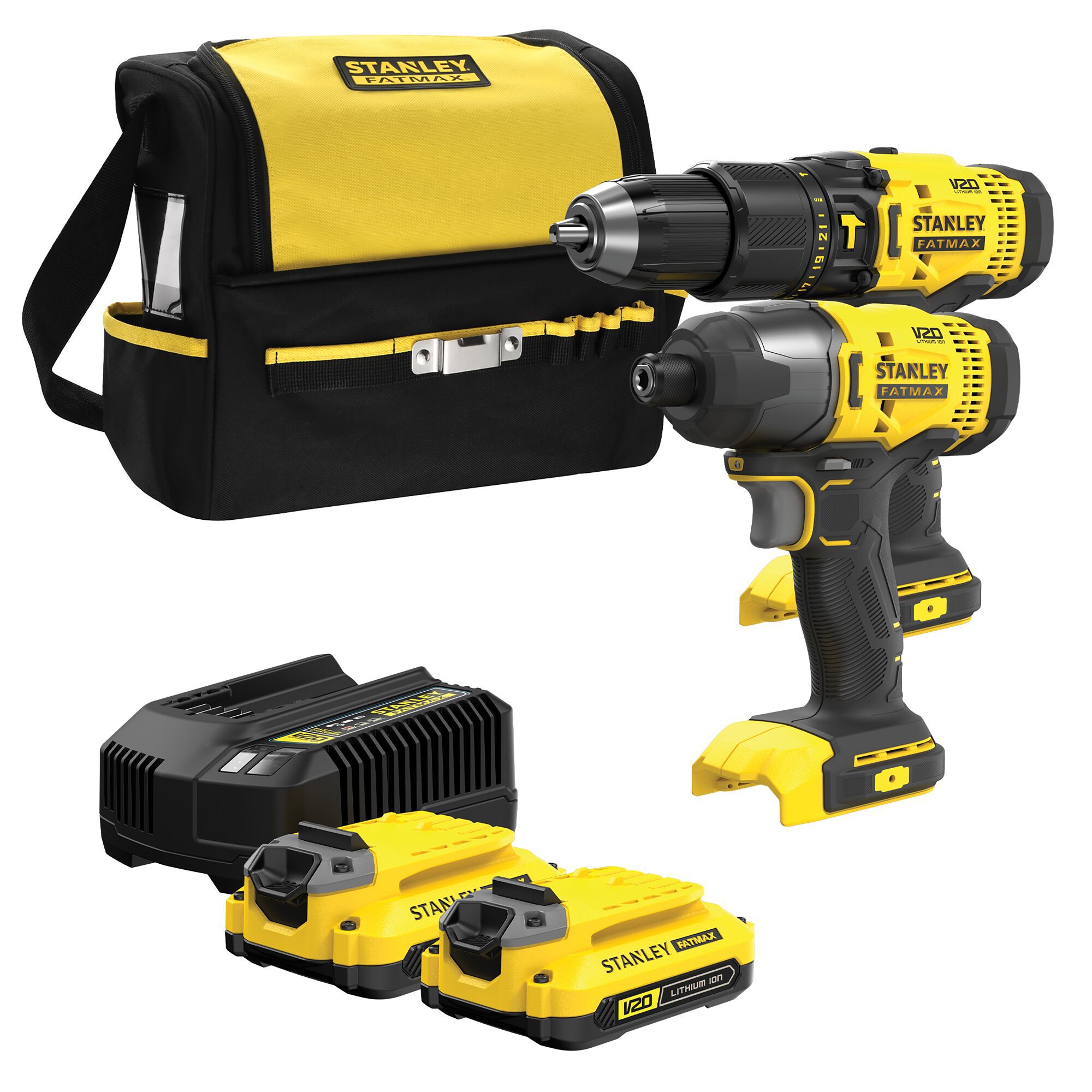 Stanley FatMax 18V Li ion Cordless Combi drill impact driver 2 x 2Ah SFMCK465D2S GB DIY at B Q