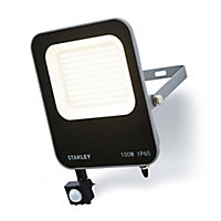 Stanley IK10 Black Mains-powered Cool daylight LED PIR Slimline floodlight 11000lm