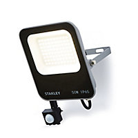 Stanley IK10 Black Mains-powered Cool daylight LED PIR Slimline floodlight 6600lm
