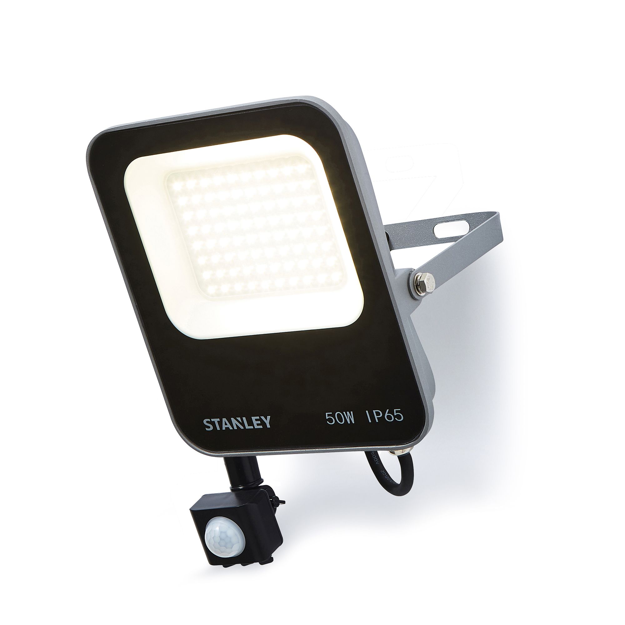 Stanley IK10 Black Mains-powered Cool daylight LED PIR Slimline floodlight 6600lm