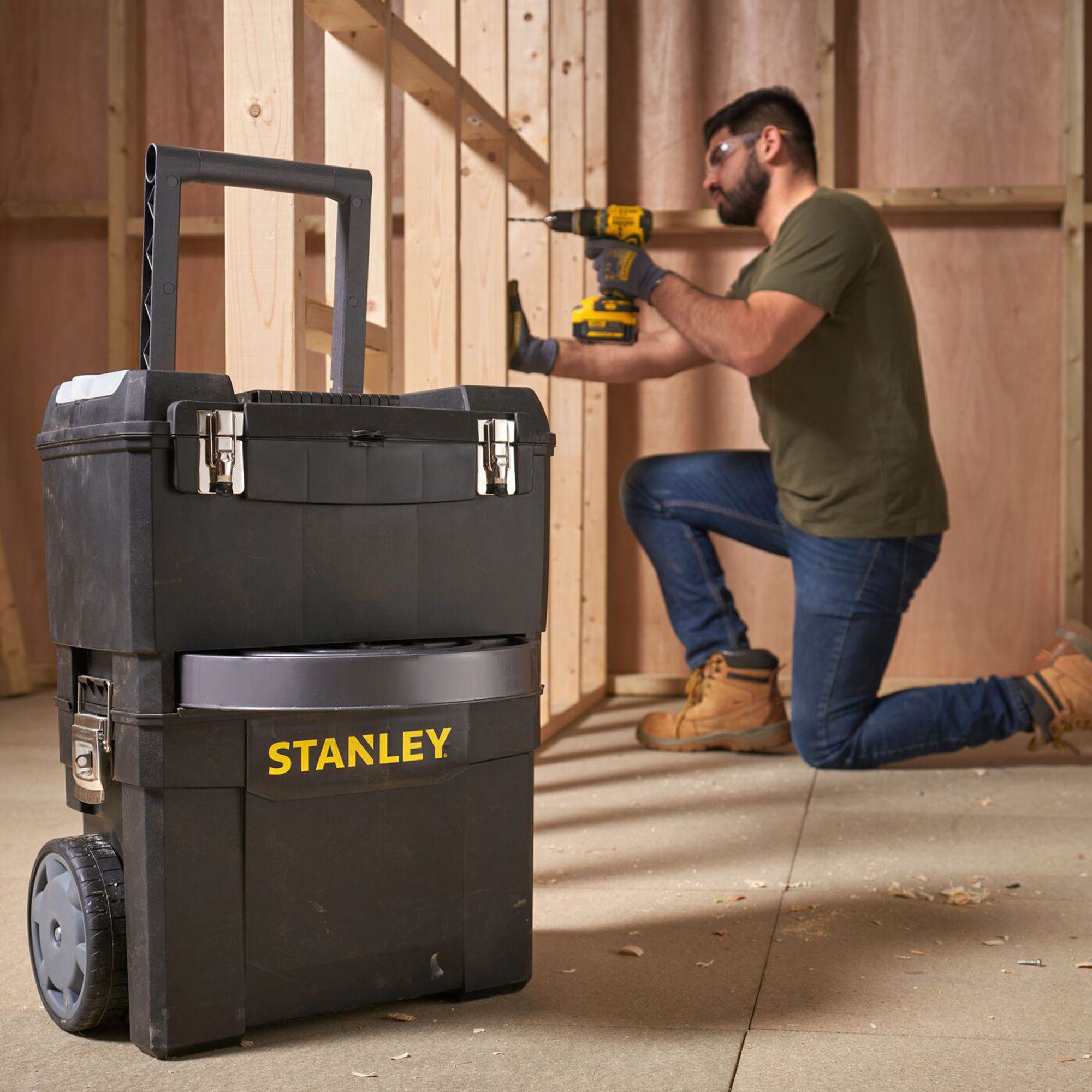 Stanley Polypropylene 4 compartment Trolley & toolbox (H)638mm (W)296mm (D)470mm