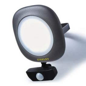 Stanley Round Floodlights Black Mains-powered Cool daylight LED PIR Slimline floodlight 4500lm