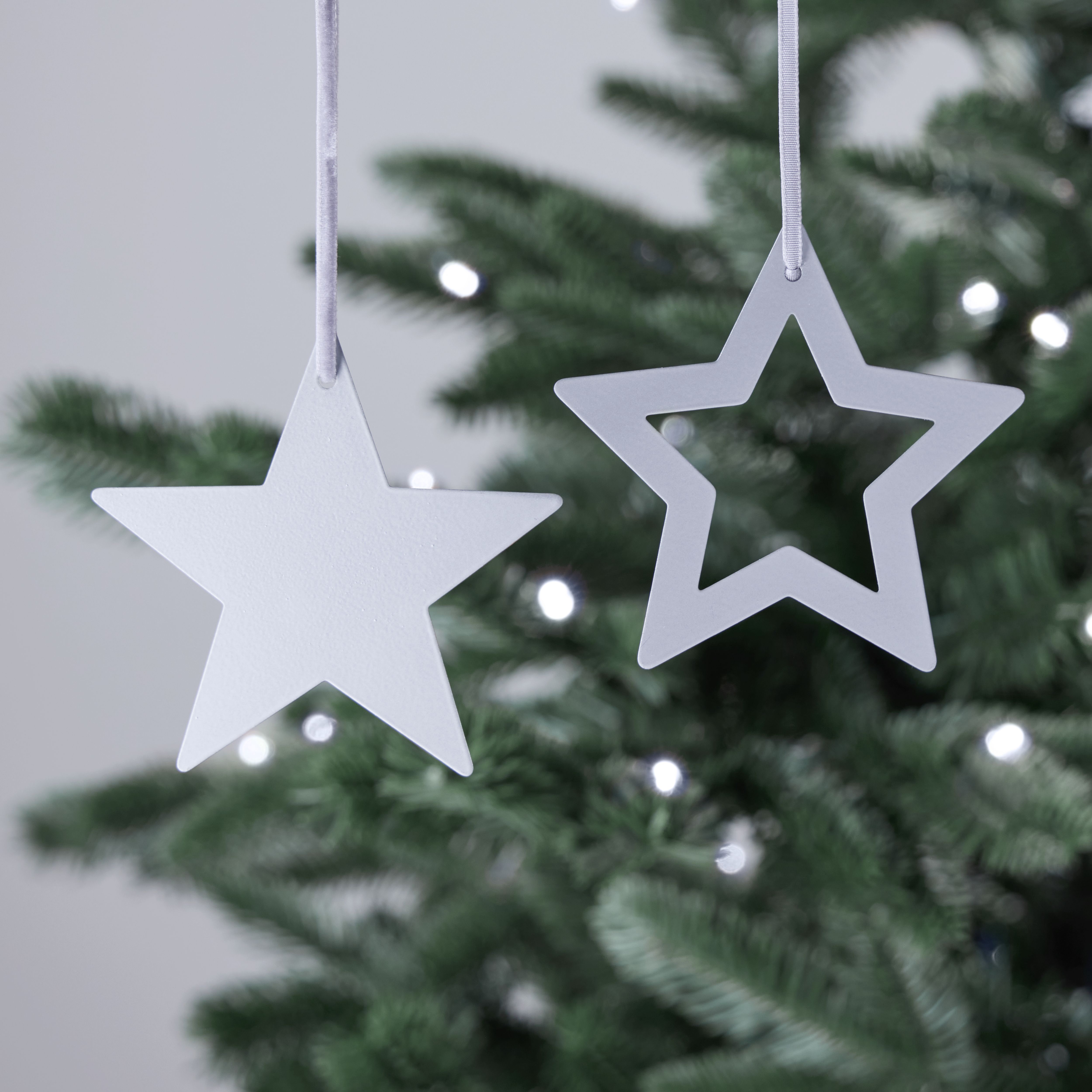 Star Metal Hanging decoration set, Set of 2 - Silver