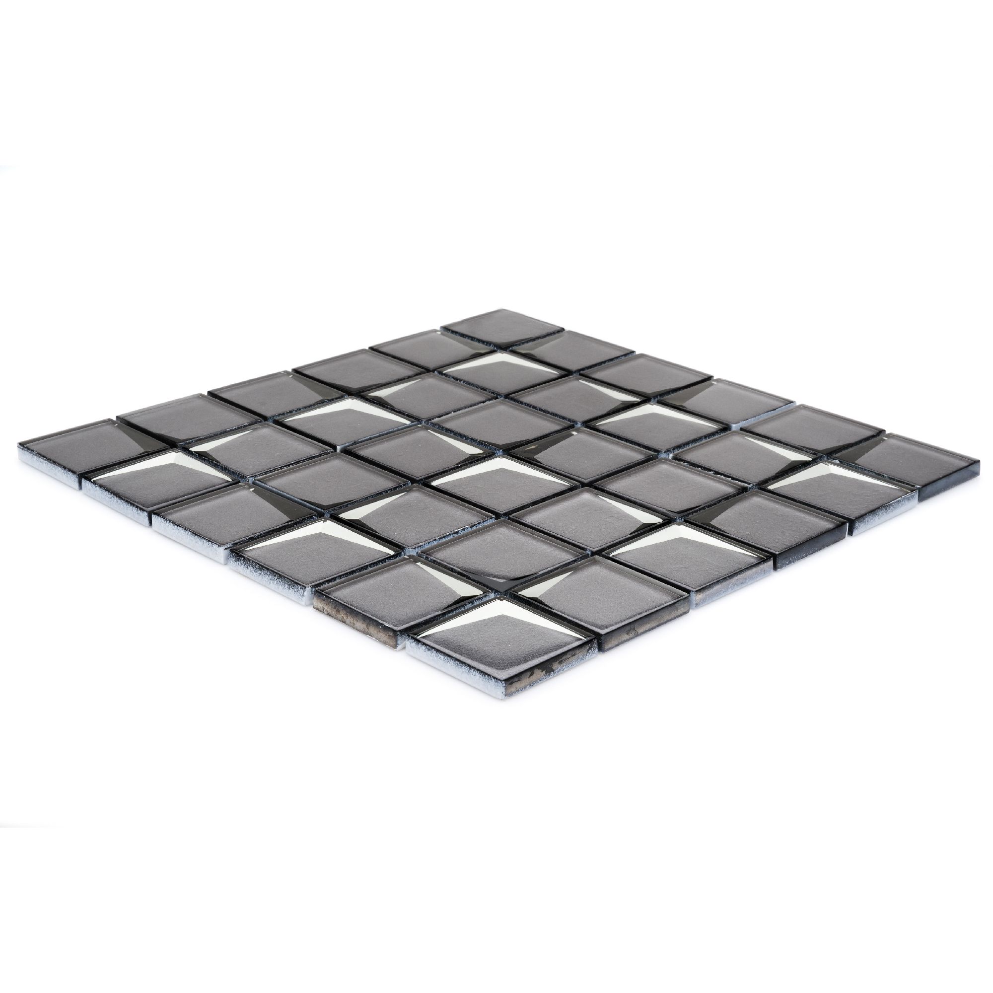 Stargazer Grey Gloss Mirror effect Star Glass 2x2 Mosaic tile, (L)300mm (W)300mm
