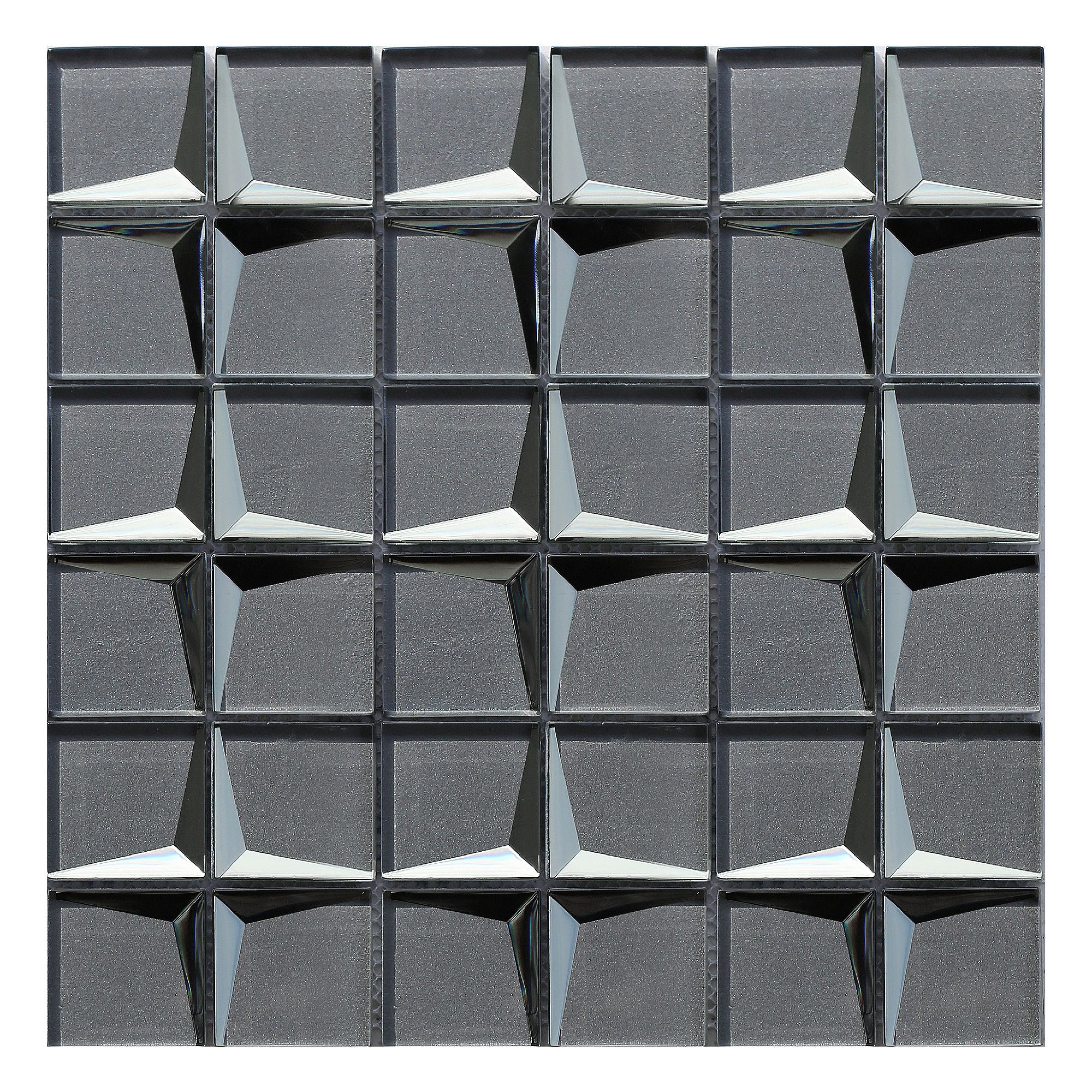 Stargazer Grey Gloss Mirror effect Star Glass 2x2 Mosaic tile, (L)300mm (W)300mm