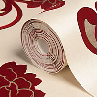 Statement Alanis Cream & red Floral Textured Wallpaper