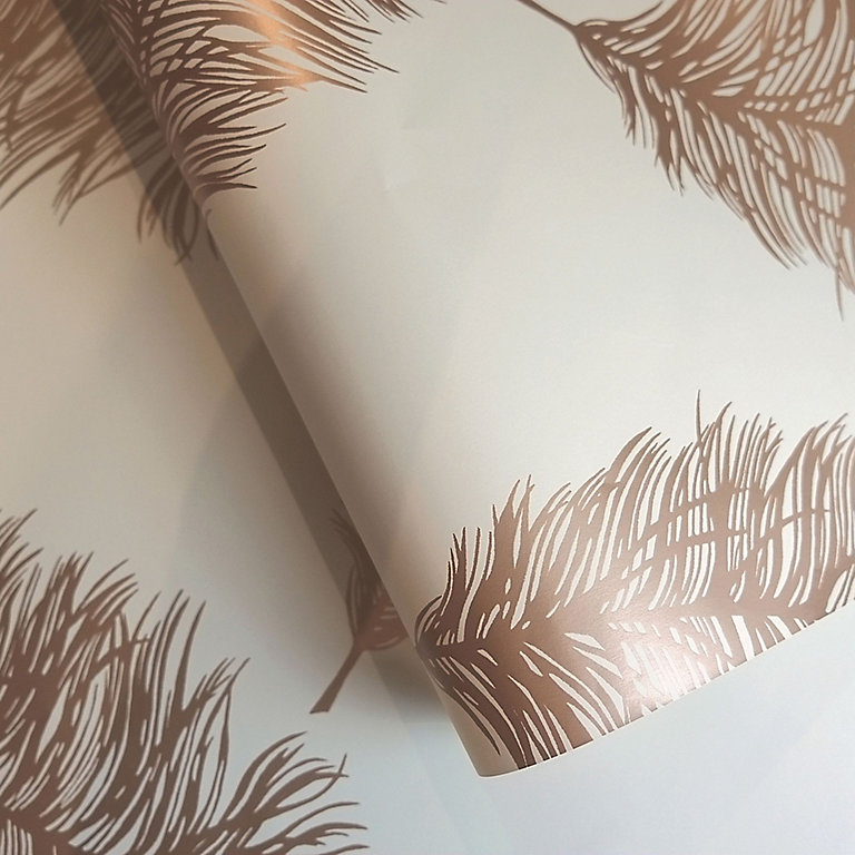 Statement Cream Feather Metallic effect Smooth Wallpaper | DIY at B&Q