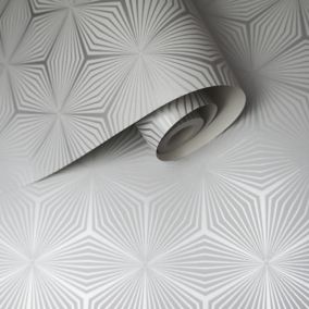 Statement Grey Geometric Metallic effect Smooth Wallpaper