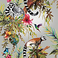 Statement Multicolour Lemur Metallic effect Smooth Wallpaper