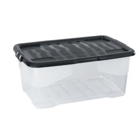 Strata Curve Clear 42L Large Plastic Stackable Storage box with Lid
