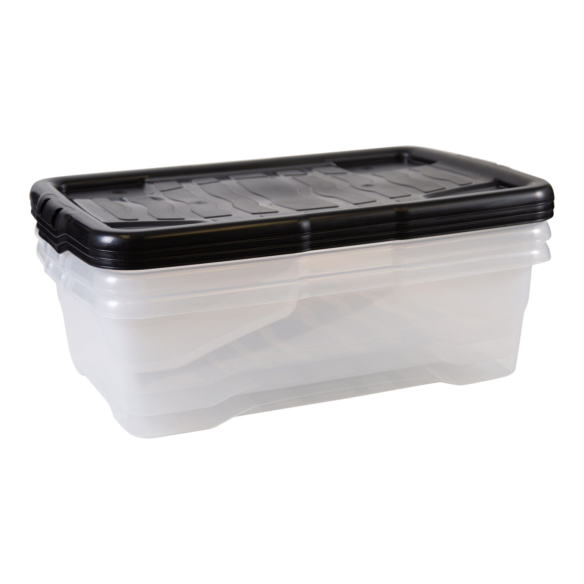Strata Curve Clear & Black 30L Small Plastic Stackable Storage box with Lid, Pack of 3