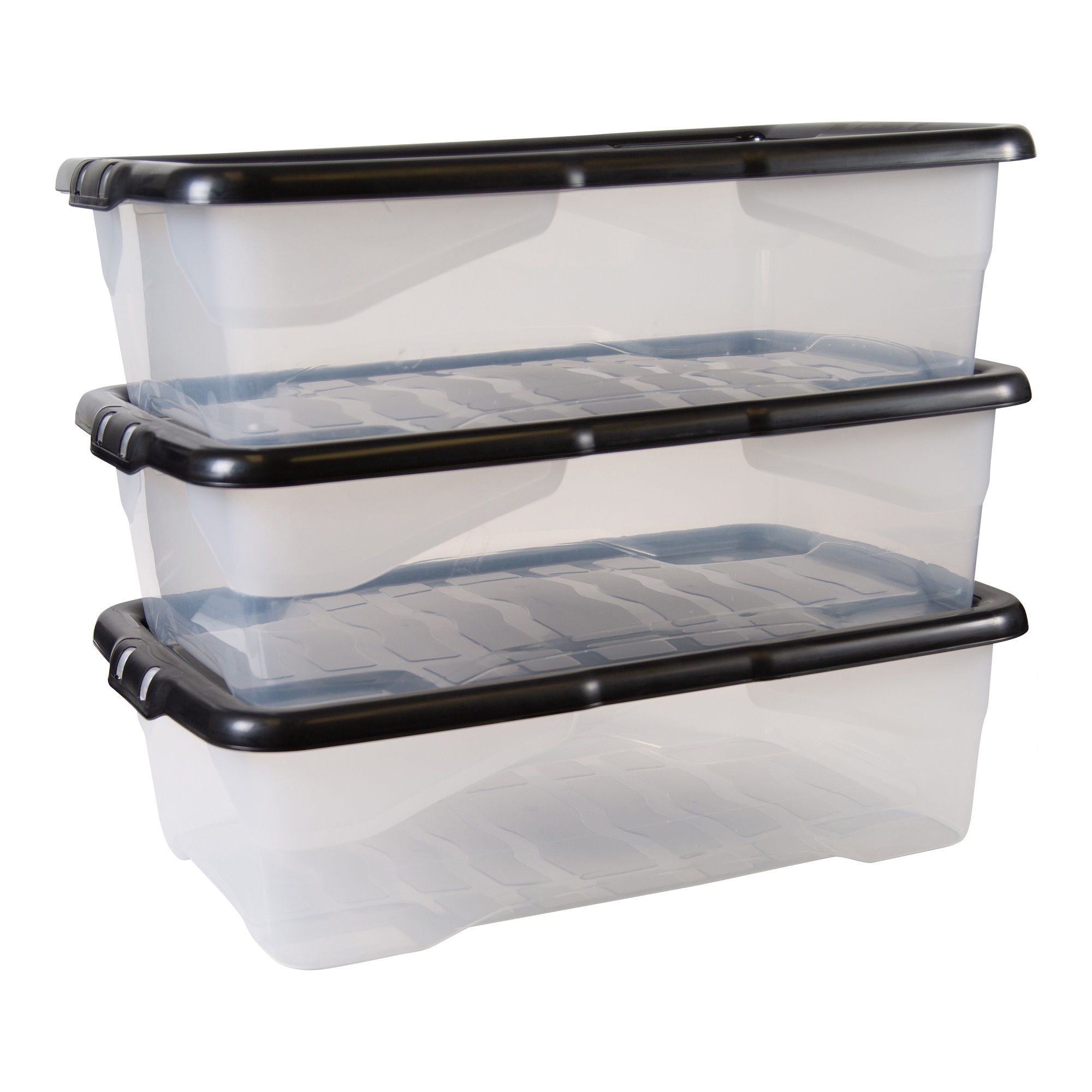 Strata Curve Clear & Black 30L Small Plastic Stackable Storage box with Lid, Pack of 3