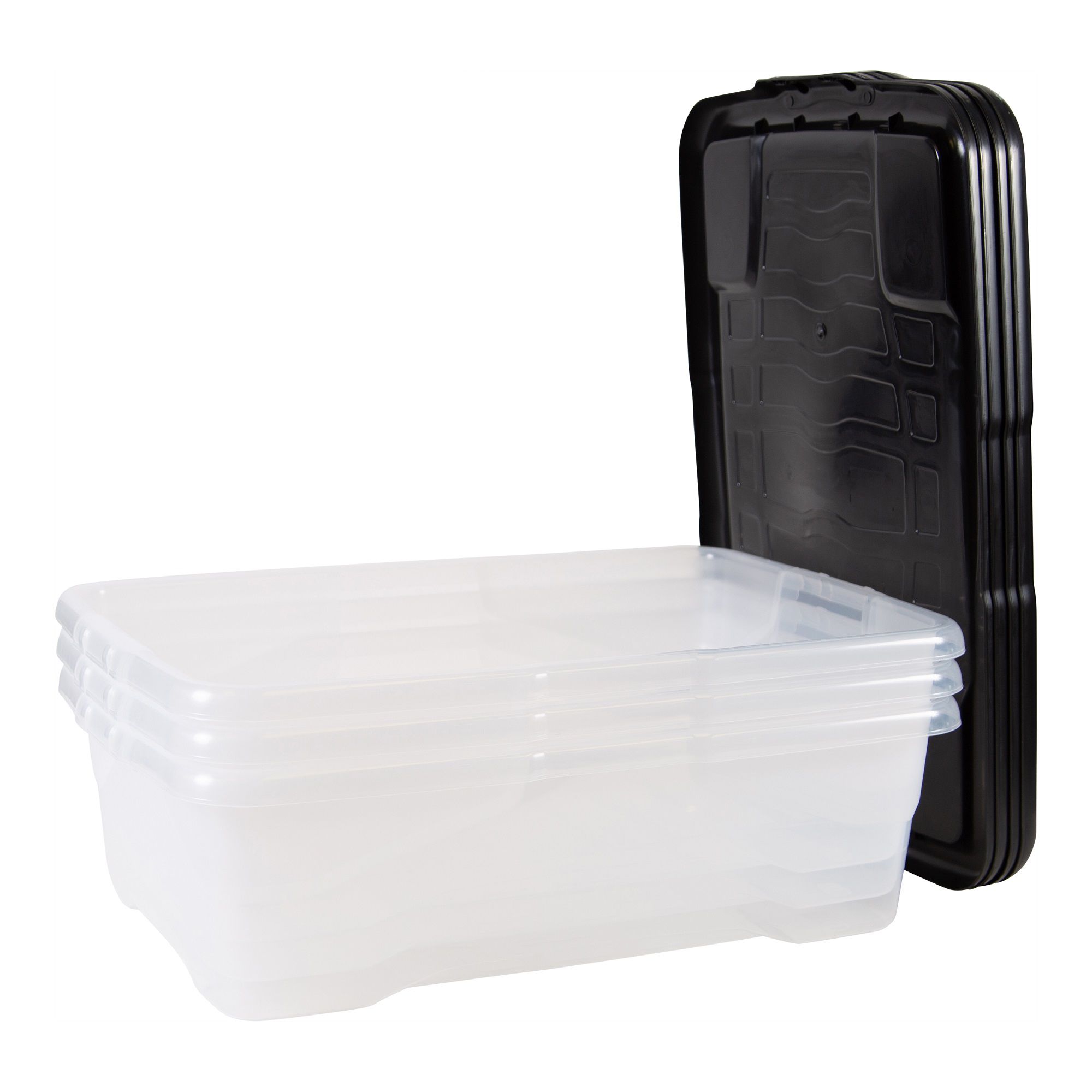 Strata Curve Clear & Black 30L Small Plastic Stackable Storage box with Lid, Pack of 3