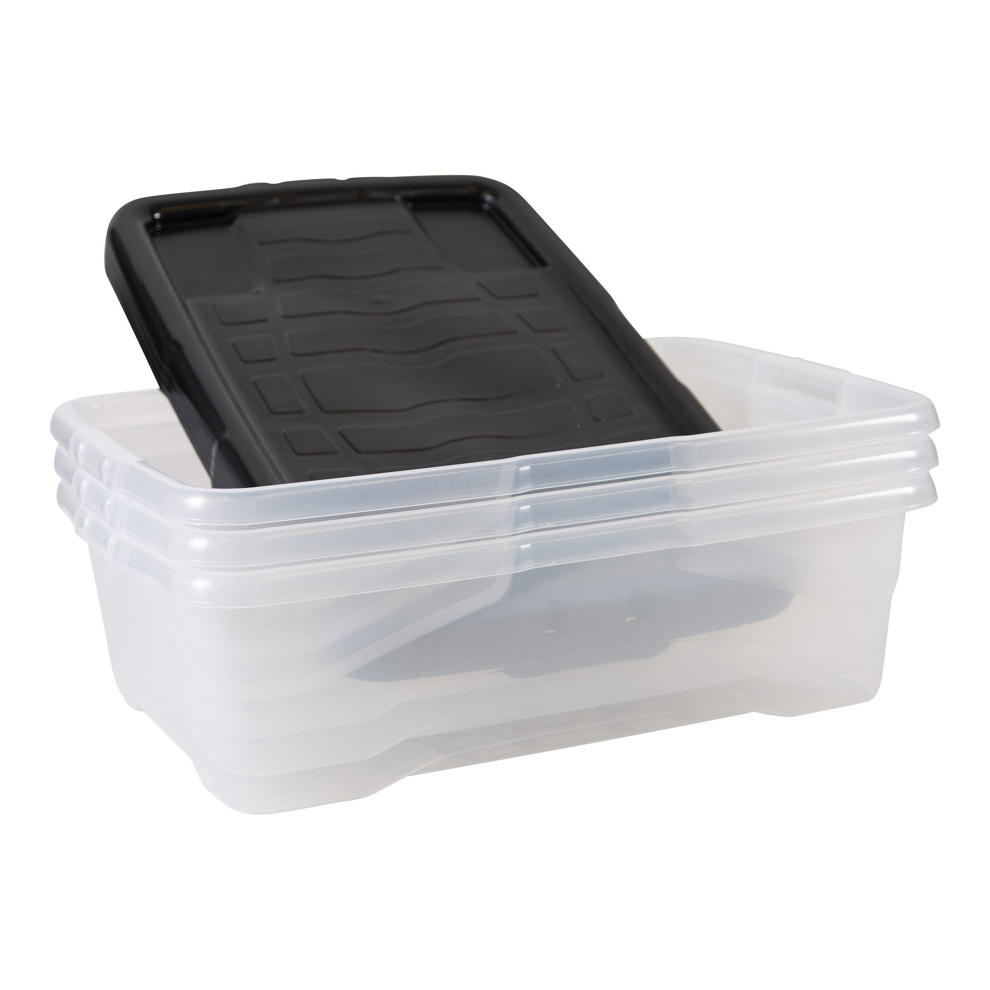 Strata Curve Clear & Black 30L Small Plastic Stackable Storage box with Lid, Pack of 3