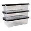 Strata Curve Clear & Black 30L Small Stackable Storage box with Lid, Pack of 3