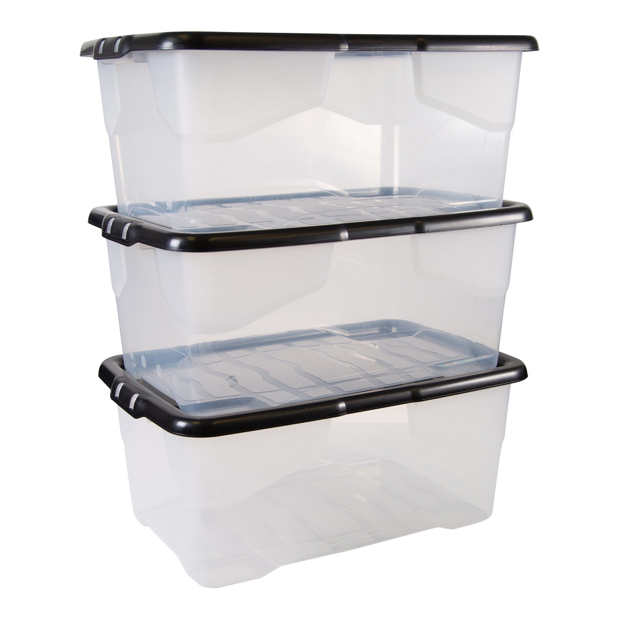 [Pack of 3] 25L to 110L Clear Plastic Containers with Lids Stackable  Storage Box