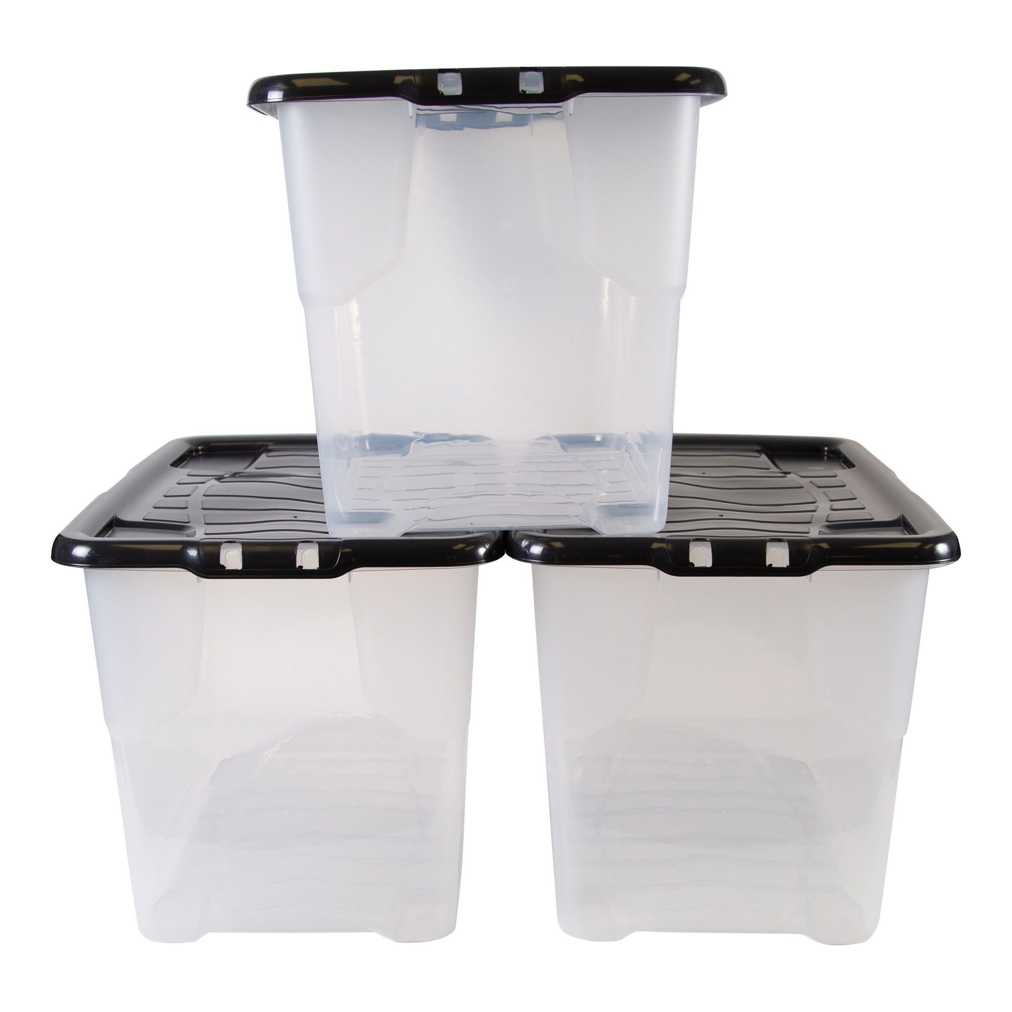 Strata Heavy duty Black 42L Plastic Stackable Storage box & Lid