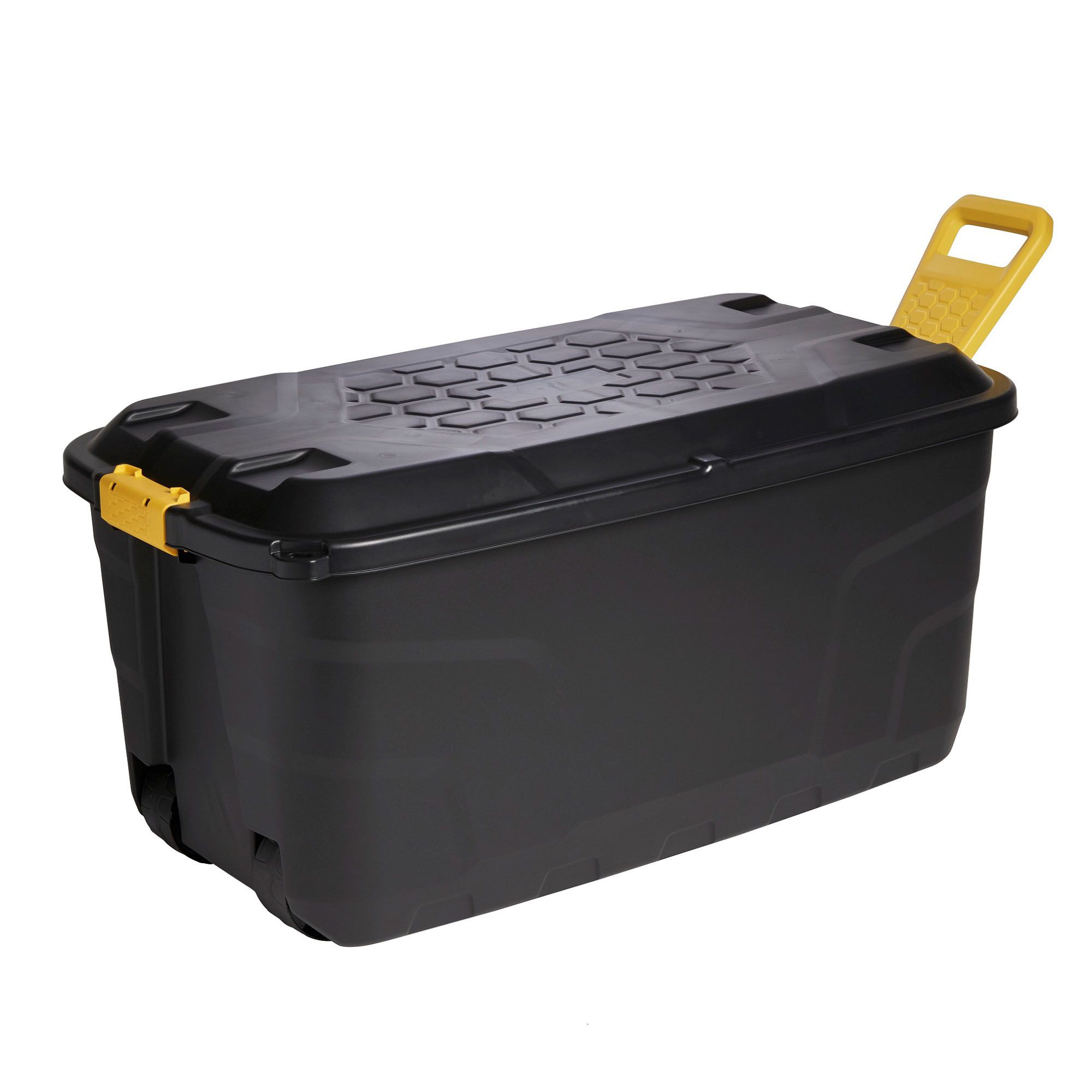 Strata Heavy duty Black 110L Plastic Stackable Wheeled Storage trunk & Lid