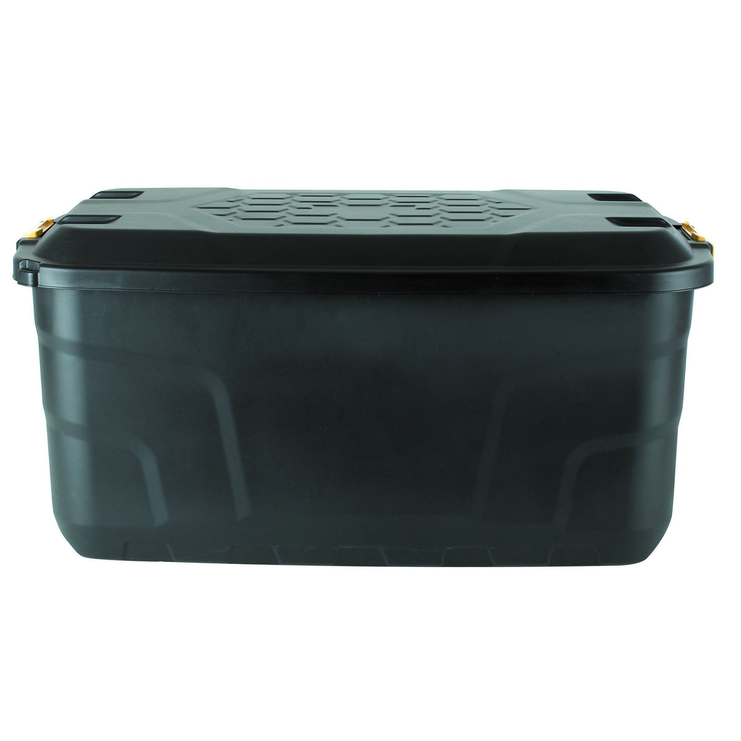 Strata Heavy duty Black 145L Large Plastic Stackable Wheeled Storage trunk with Lid