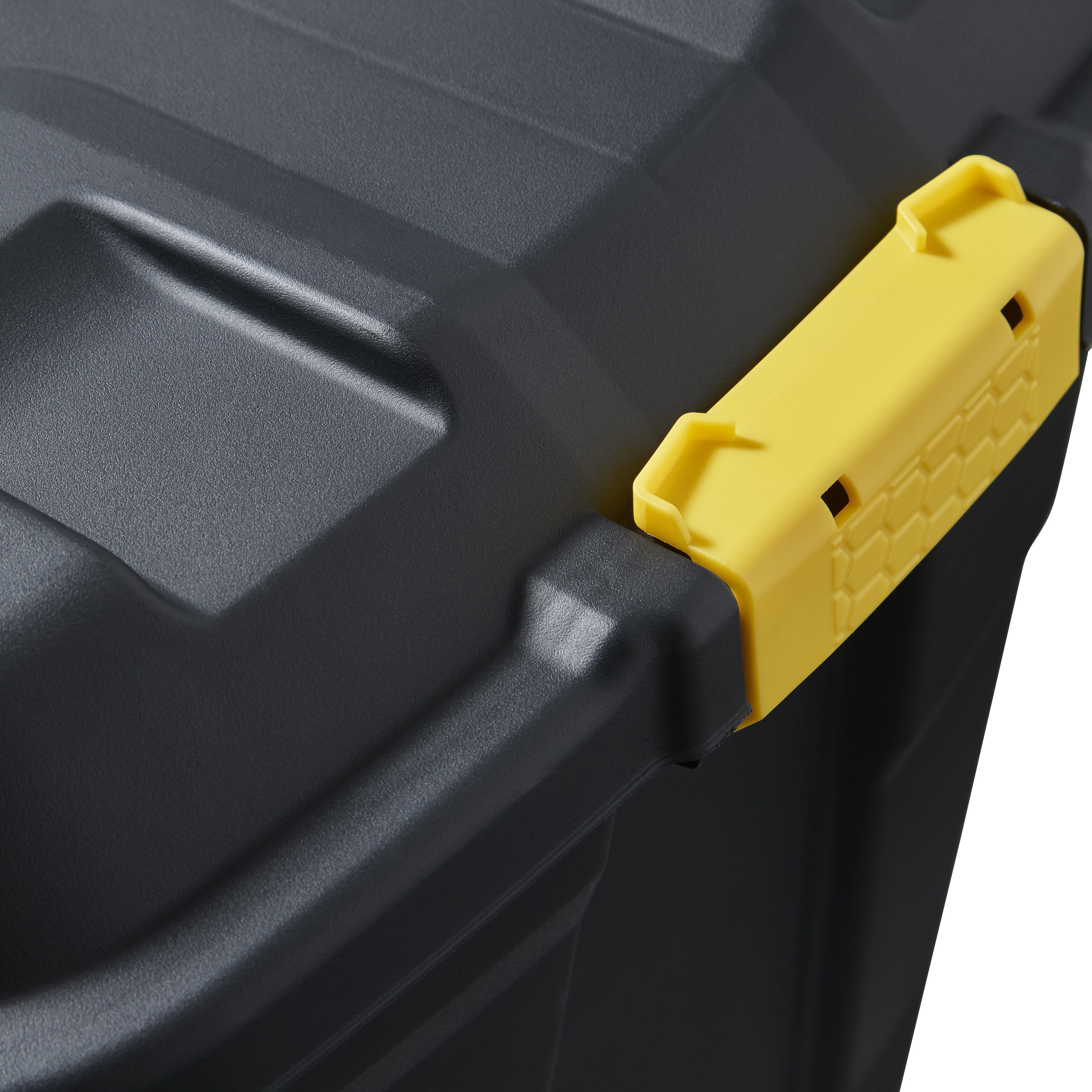 Strata Heavy duty Black 145L Large Plastic Stackable Wheeled Storage trunk with Lid