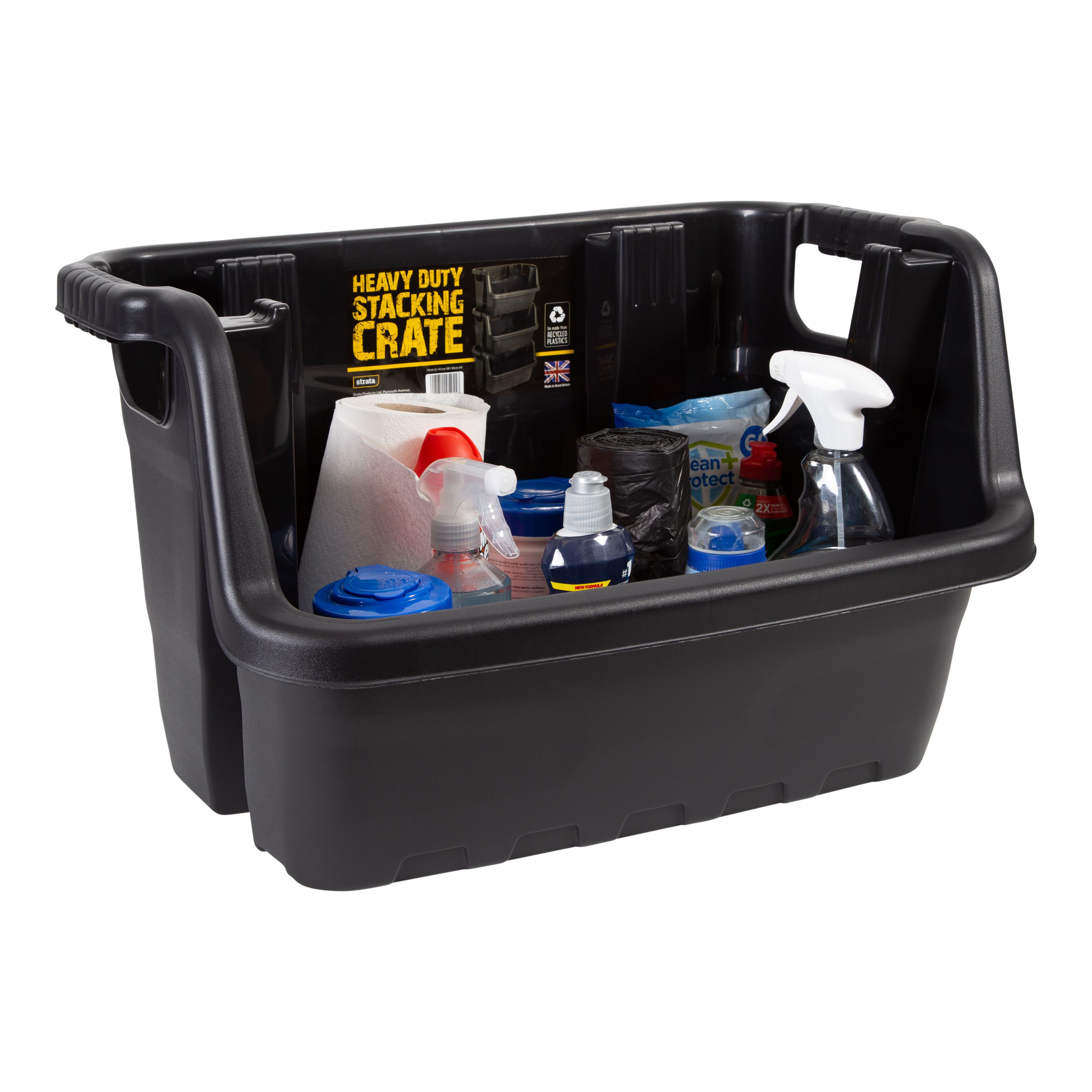 Strata Heavy Duty Range Black 40L Large Plastic Stackable Storage box