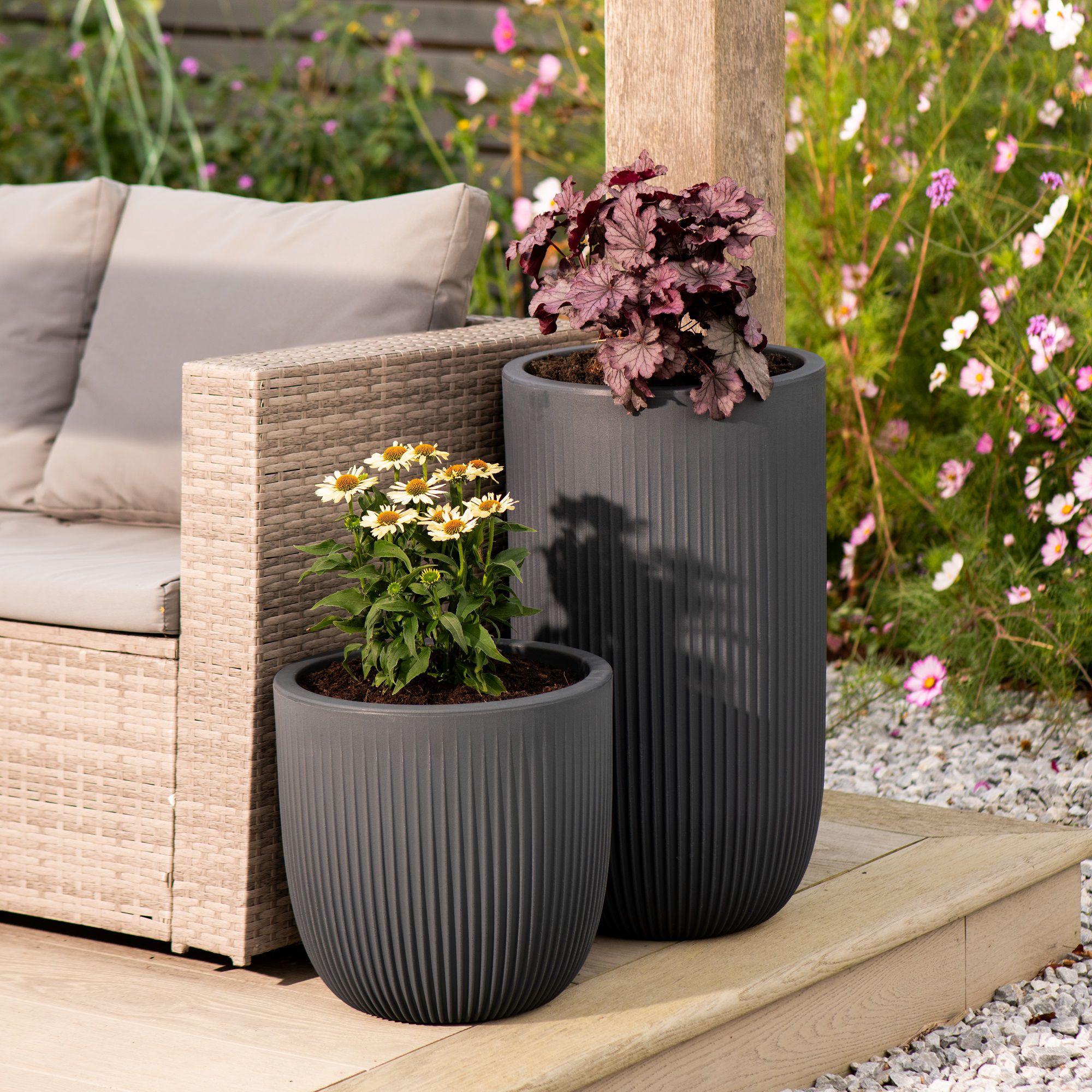 Strata Pacific Matt Cappuccino Plastic Plant pot (Dia) 35cm, (H)34.5cm