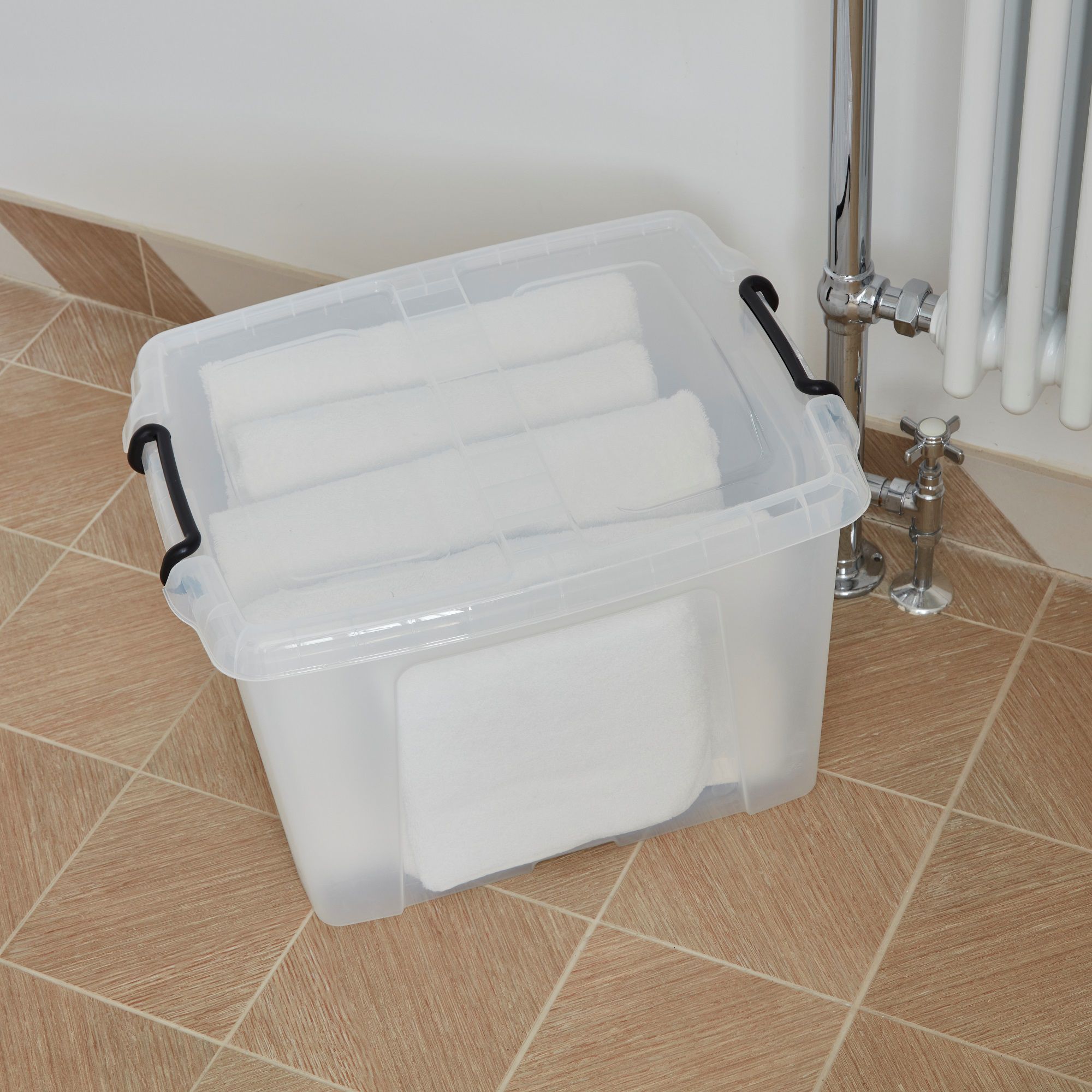Strata Smart Clear 40L Large Plastic Stackable Wheeled Storage box with Lid
