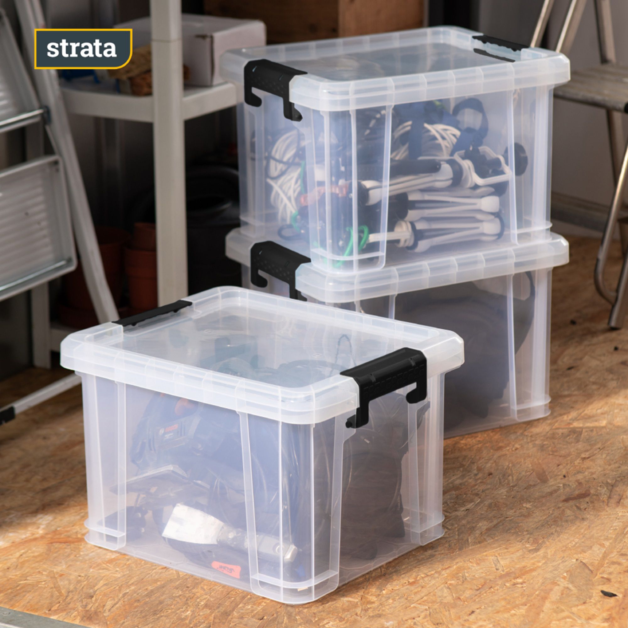 Strata Stackmaster 35L Medium Plastic Stackable Storage box with Lid ...