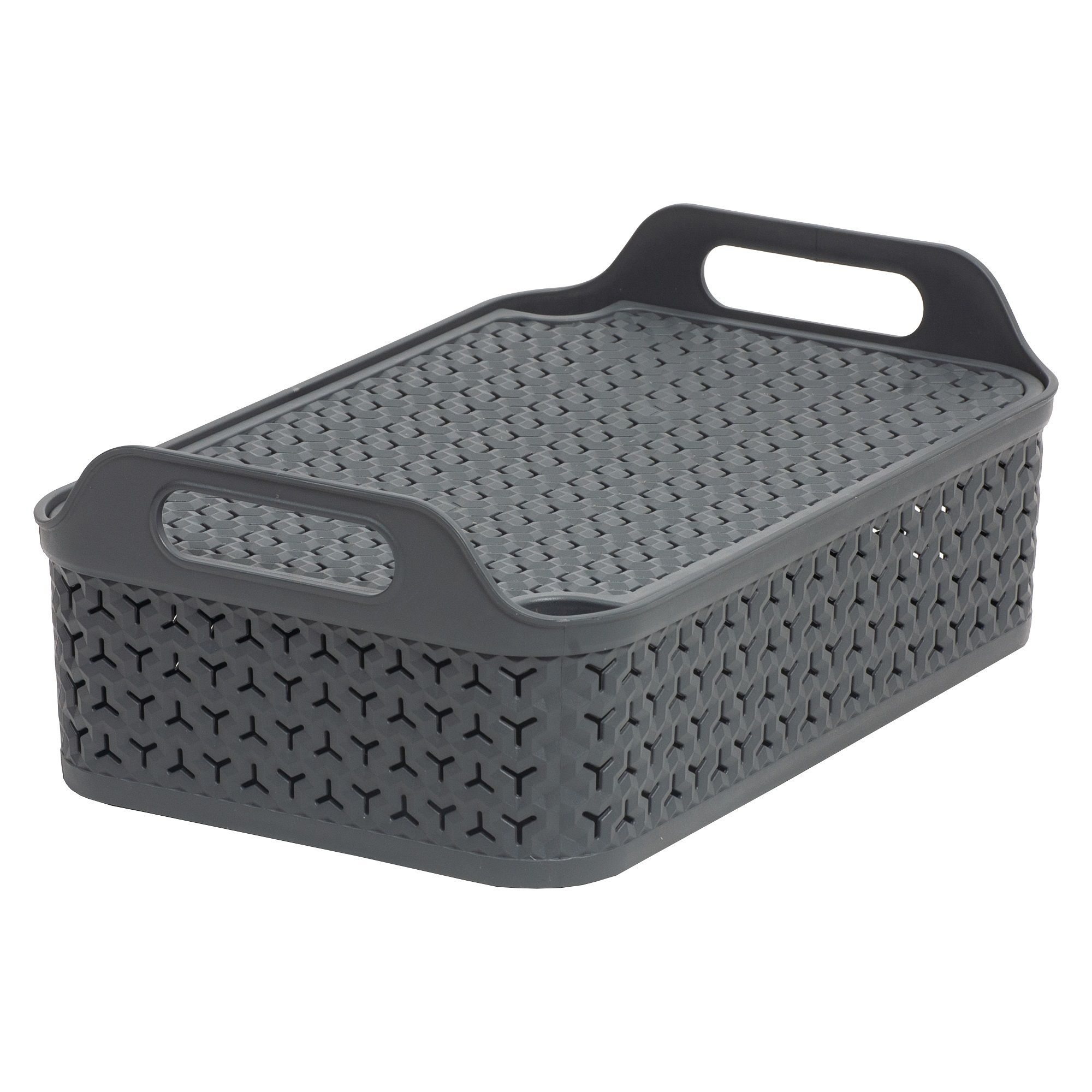 Strata Urban Dark grey Plastic Stackable Storage basket & Lid (H)15cm ...