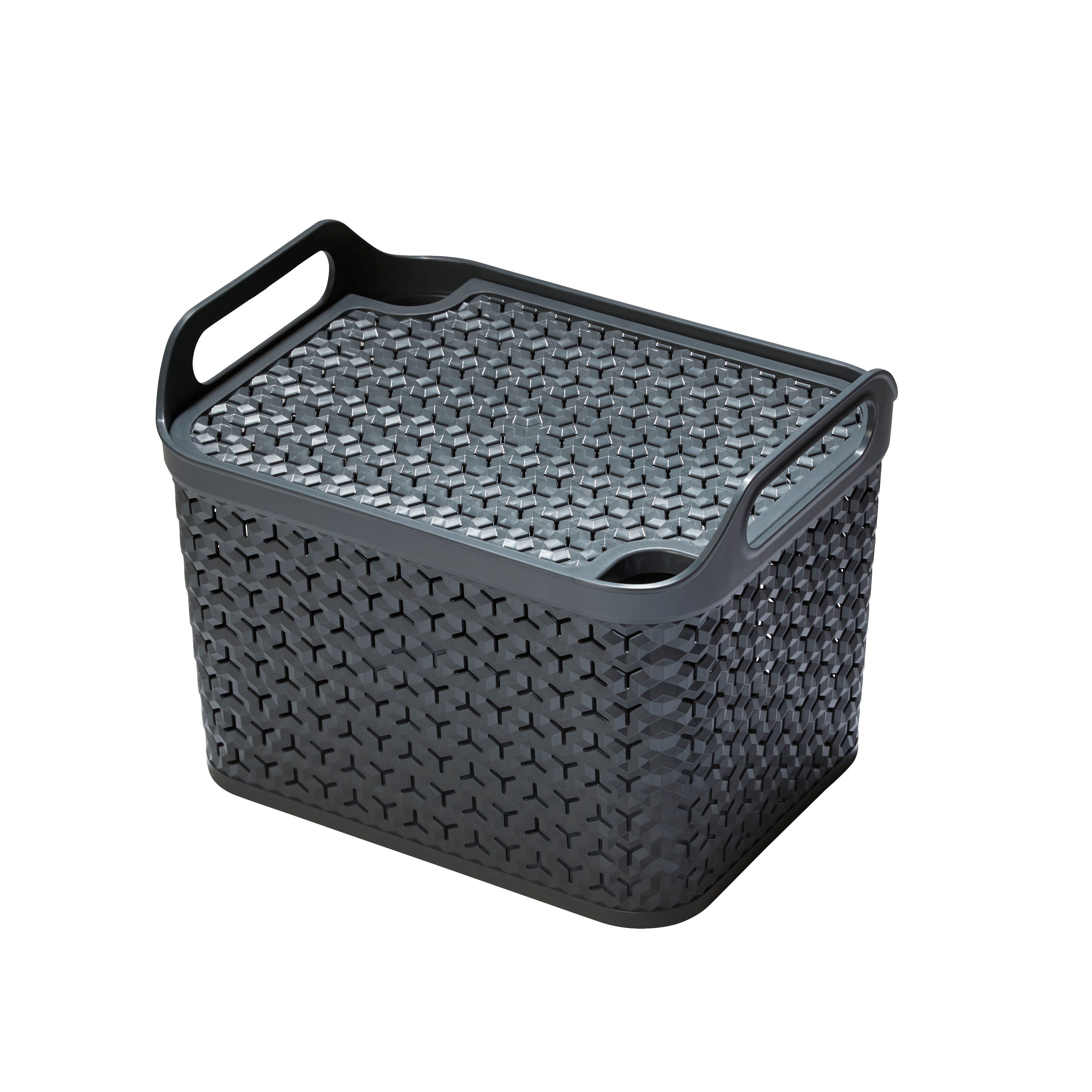 Strata Urban Dark grey Plastic Stackable Storage basket & Lid (H)23cm (W)23.5cm (D)30.5cm