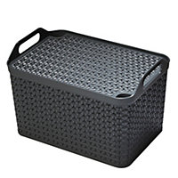 Strata Urban Dark grey Plastic Stackable Storage basket & Lid (H)29cm (W)30cm (D)43.5cm