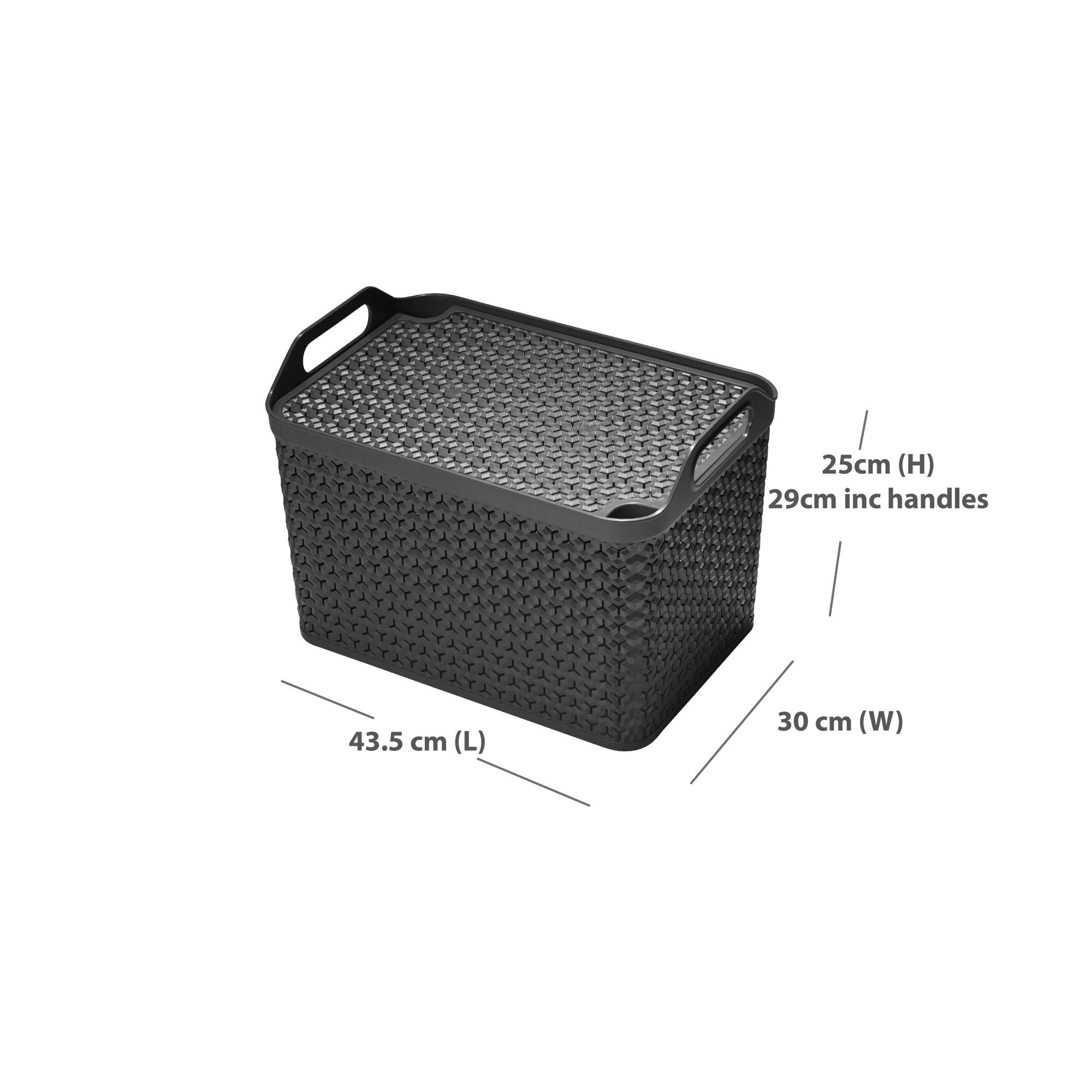 Strata Urban Dark grey Plastic Stackable Storage basket & Lid (H)29cm (W)30cm (D)43.5cm