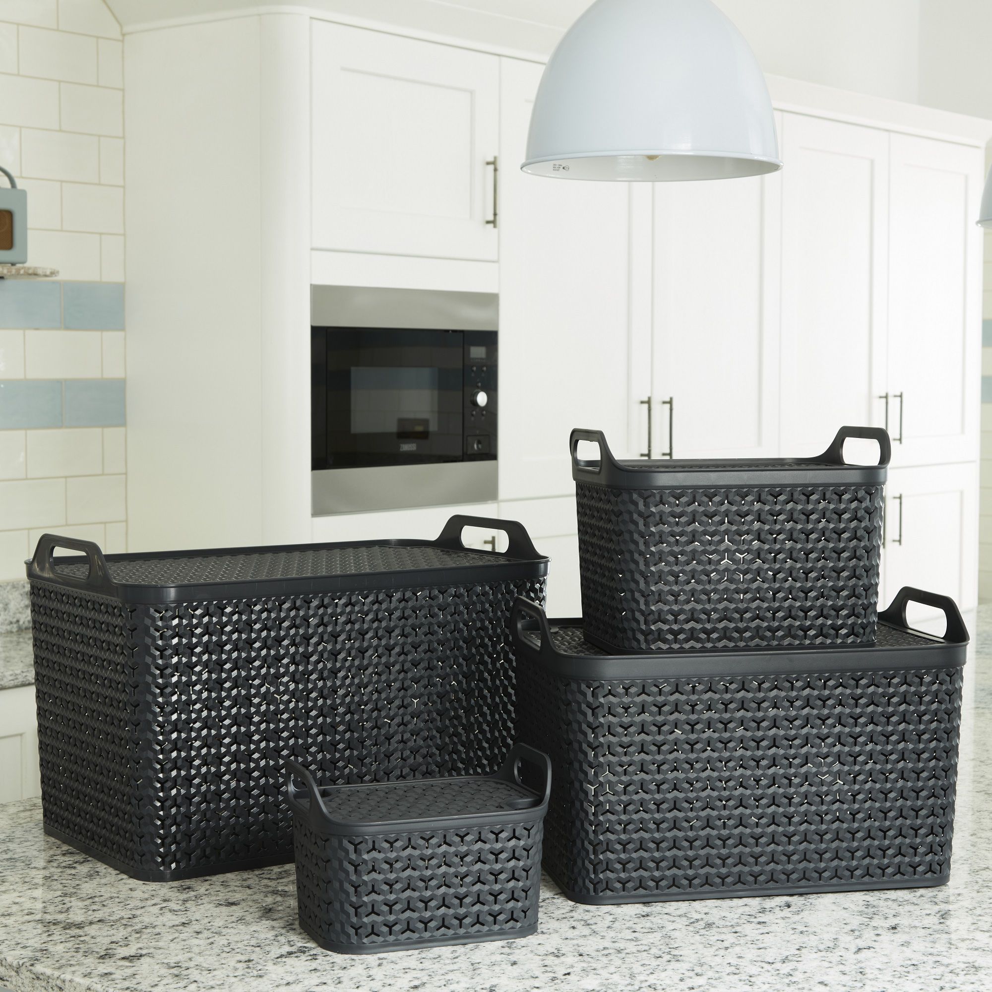 Strata Urban Dark grey Plastic Stackable Storage basket & Lid (H)29cm (W)30cm (D)43.5cm