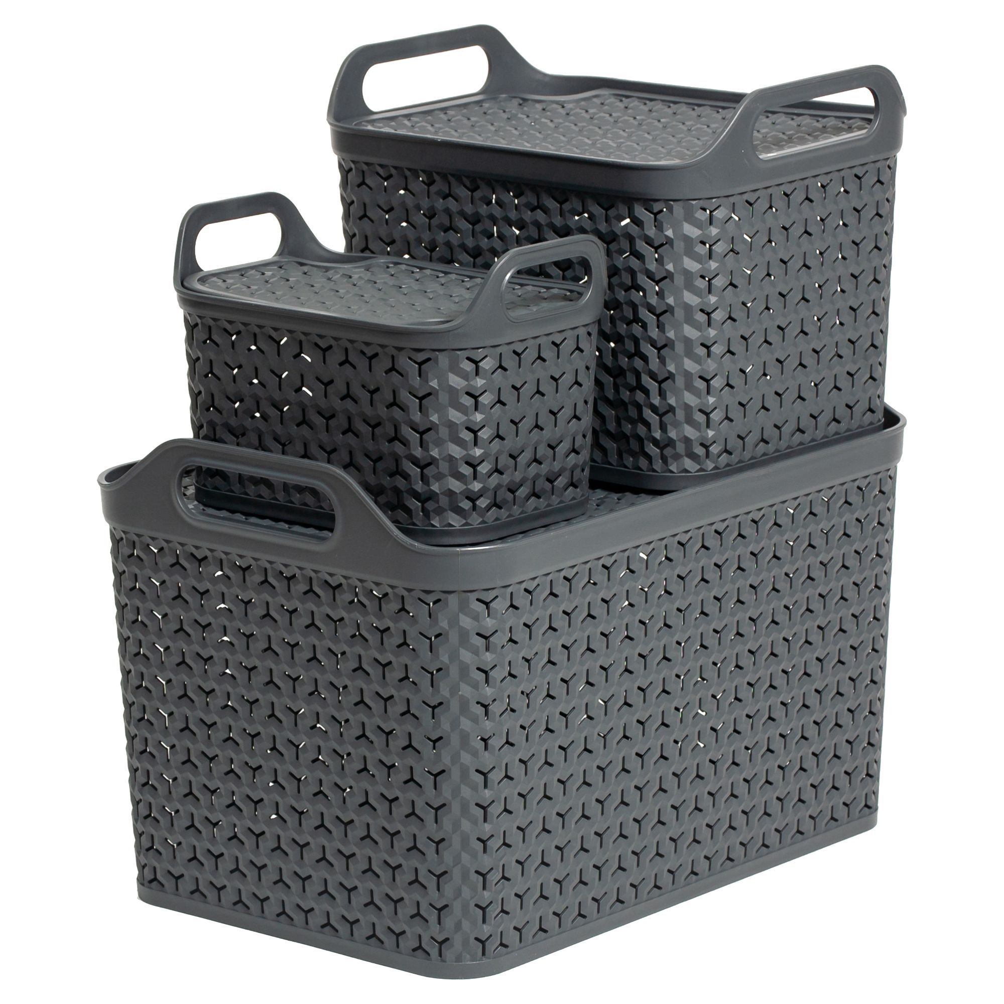 Strata Urban Dark grey Plastic Stackable Storage basket & Lid (H)29cm (W)30cm (D)43.5cm