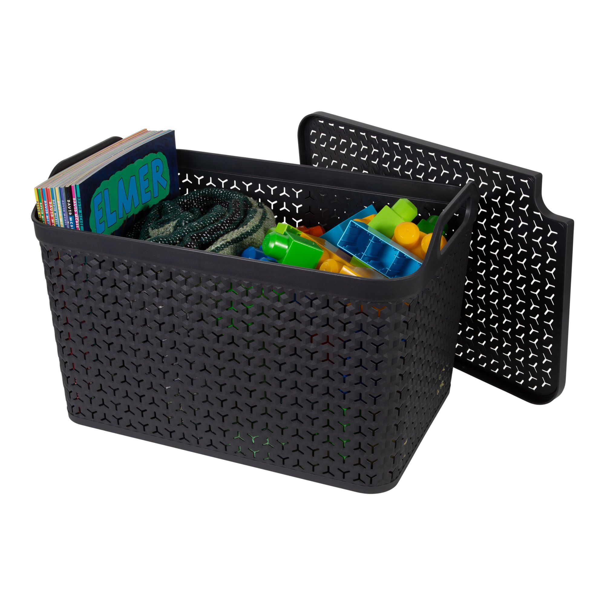 Strata Urban Dark grey Plastic Stackable Storage basket & Lid (H)29cm (W)30cm (D)43.5cm