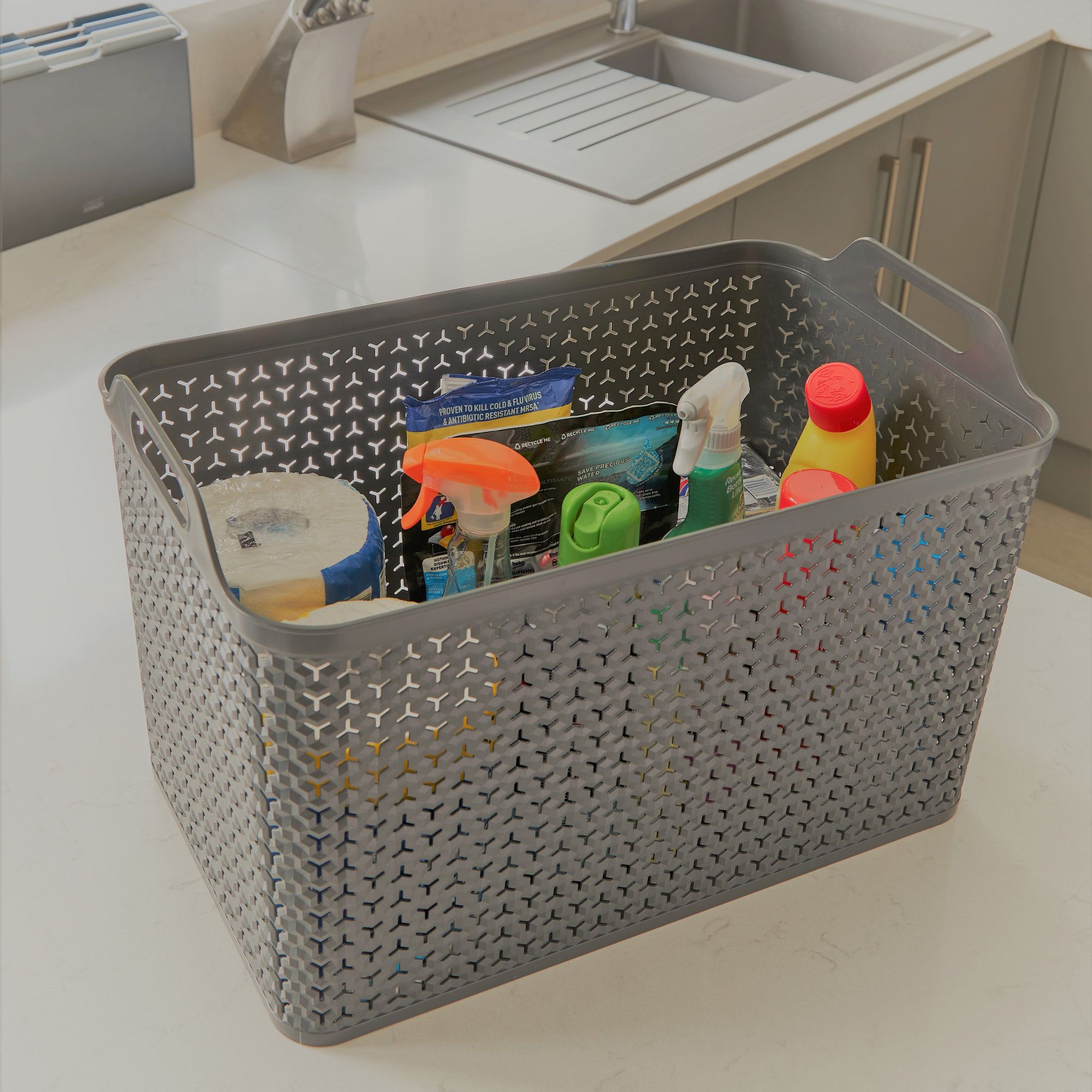 Strata Urban Grey Plastic Stackable Storage basket (H)35cm (W)54cm (D)33cm