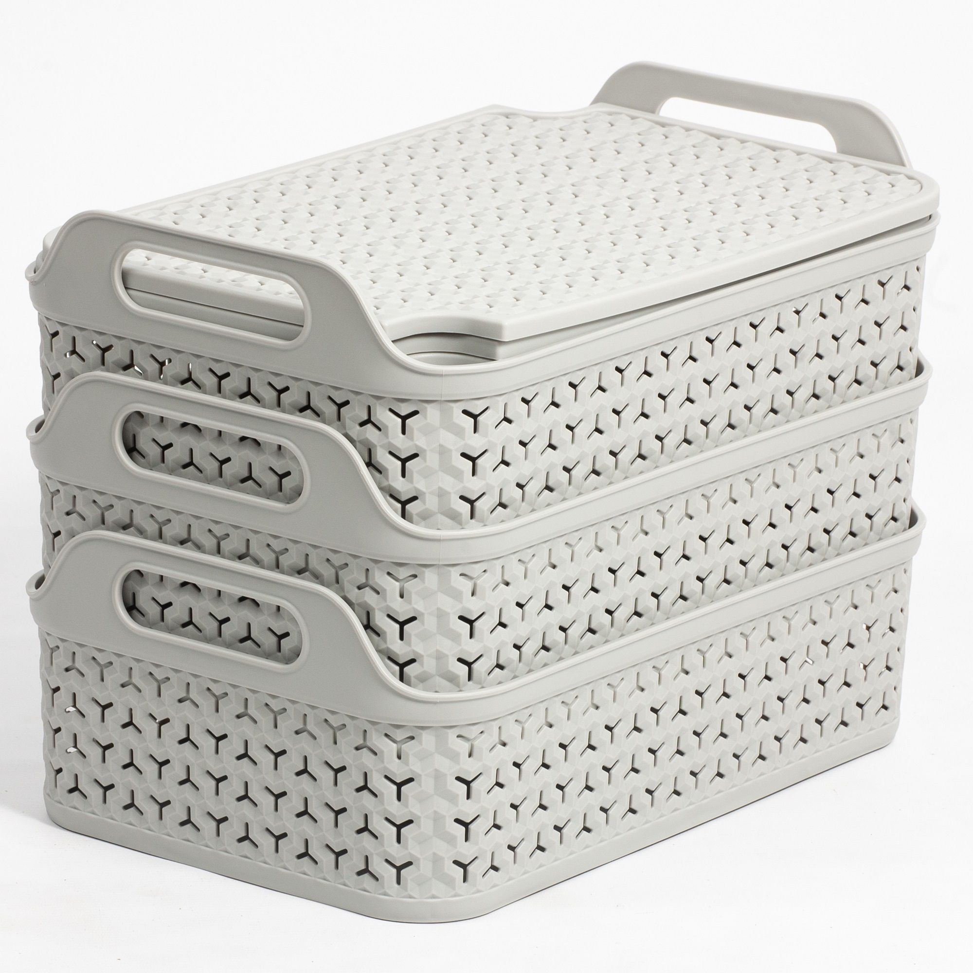 Strata Urban Grey Plastic Stackable Storage basket & Lid (H)15cm (W ...